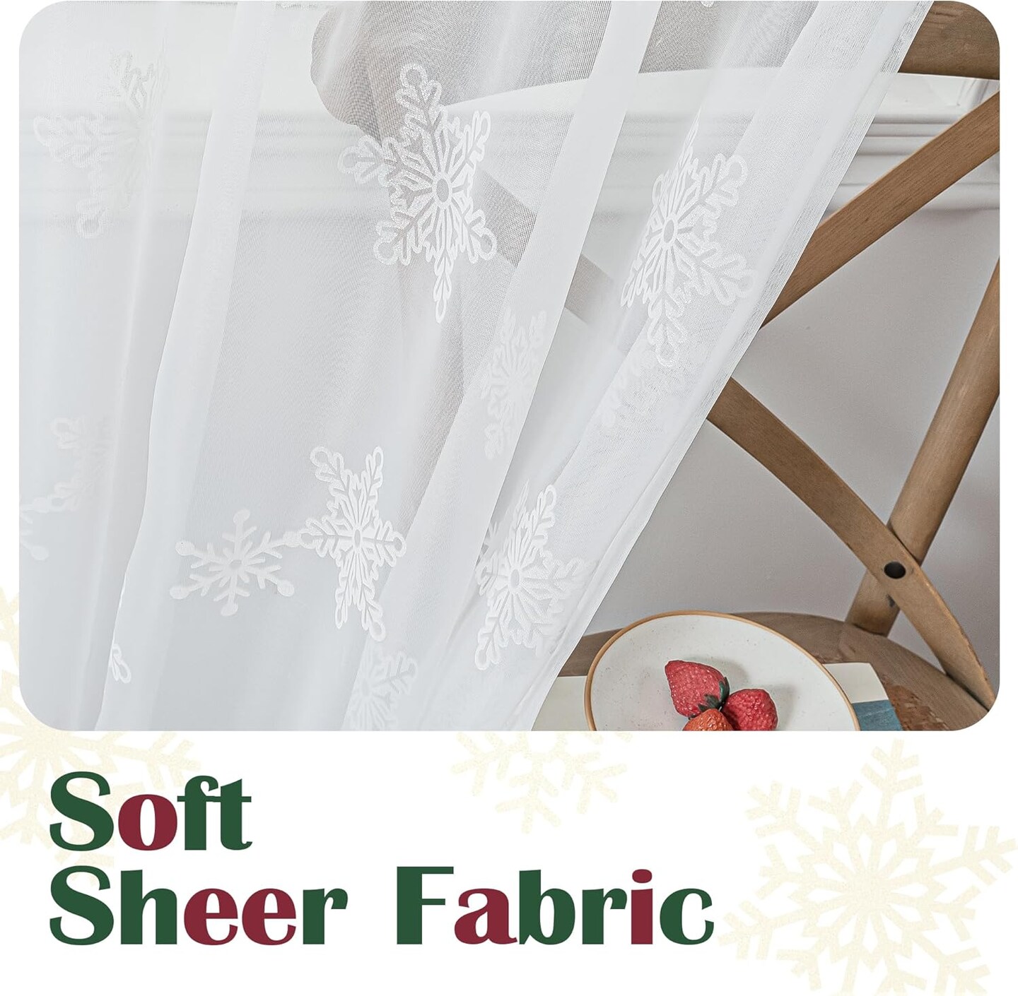 White Sheer Snowflake Christmas Curtains