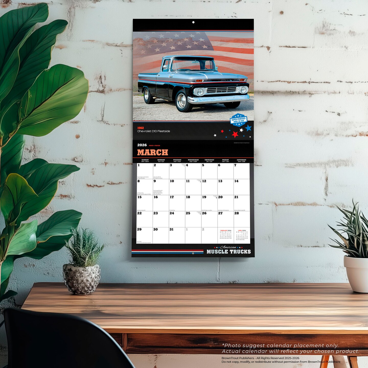 American Muscle Trucks OFFICIAL | 2026 12 x 24 Inch (Hanging) Monthly Square Wall Calendar | Foil Stamped Cover | Plastic-Free