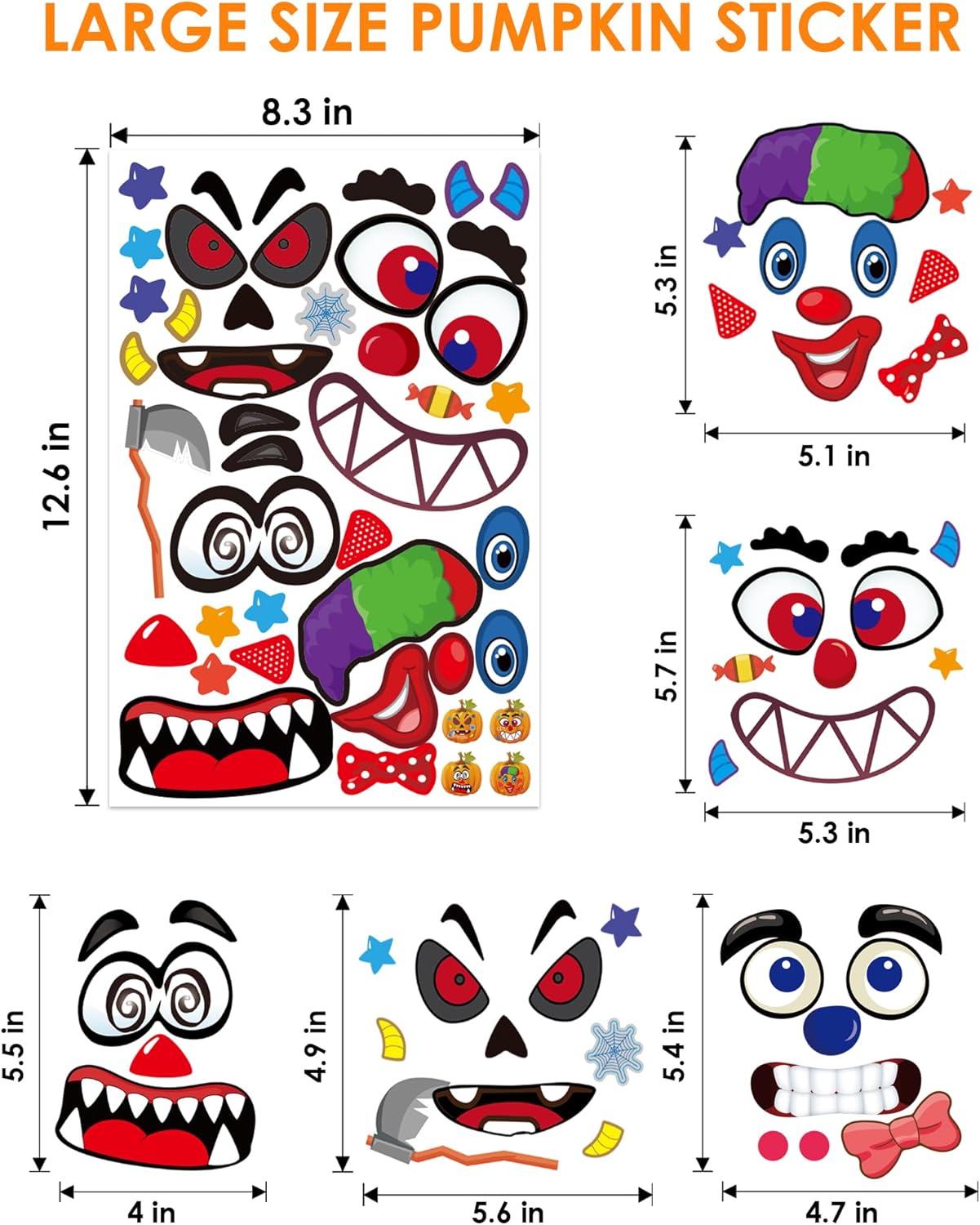 Pumpkin Decorating Stickers Kit - 48 Different Fun Faces