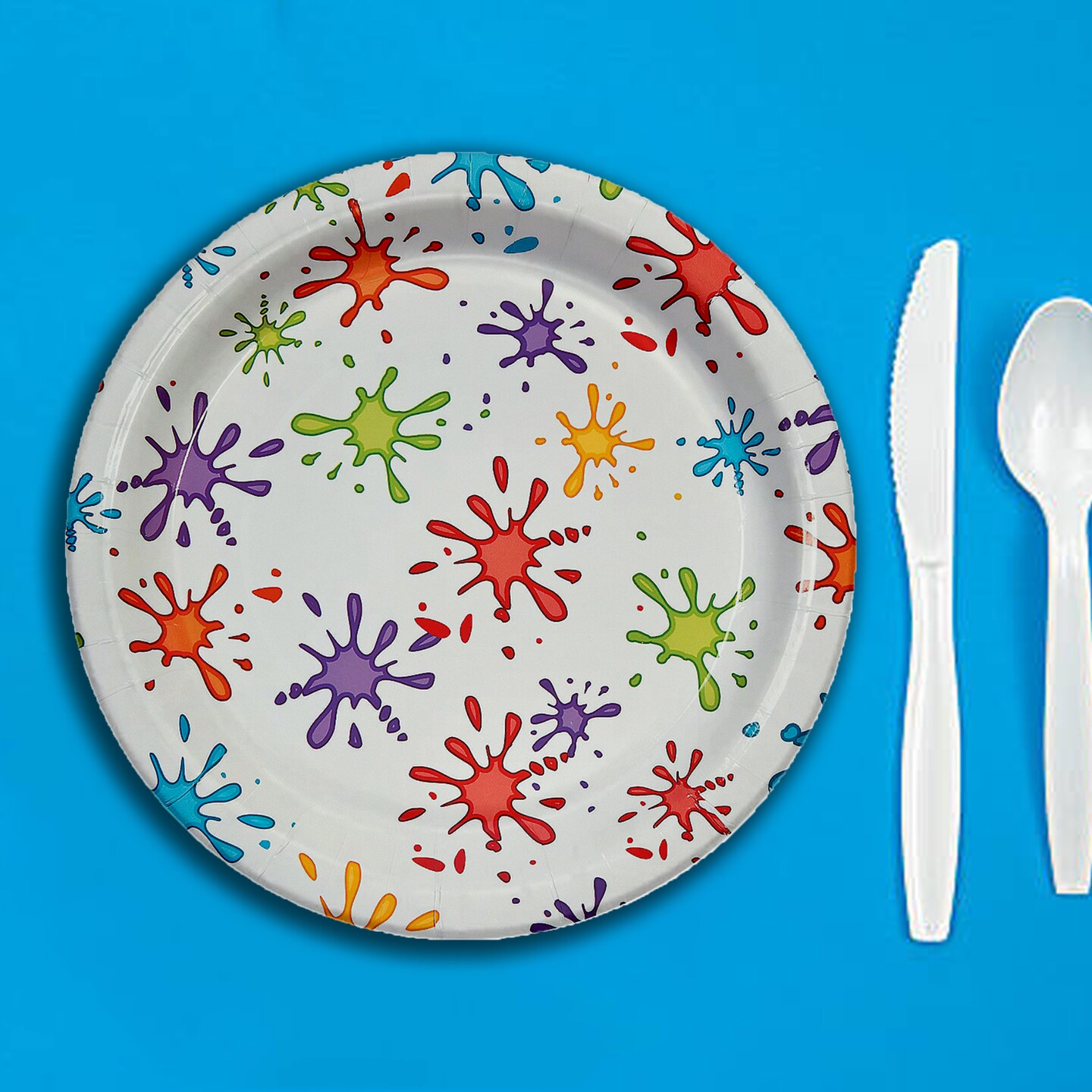 8 Count Little Artist Party Paper Dinner Plates 9&#x22; Colorful Paint Splatters Birthday Tableware