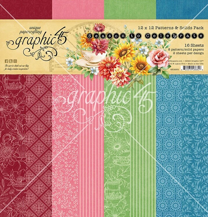 Graphic 45 Collection Pack 12"X12"-Patterns & Solids, Season To Celebrate