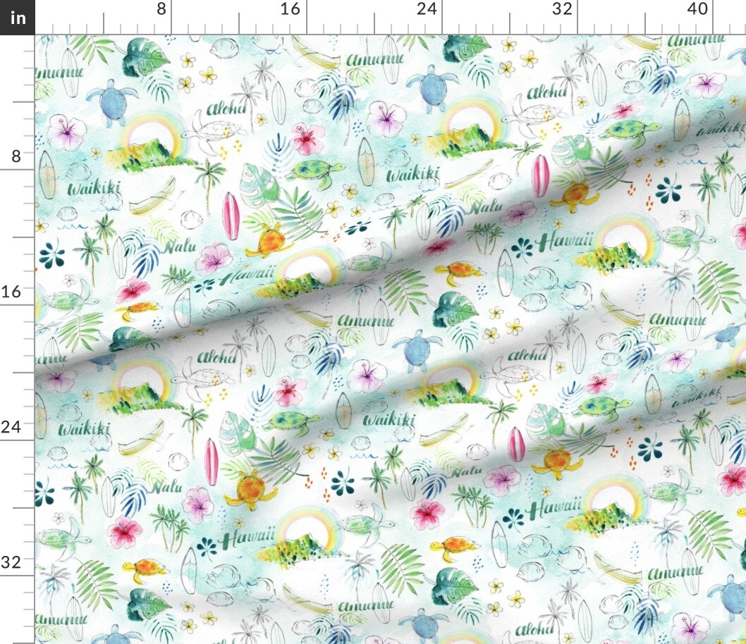 Various Fabrics by the Yard or Fat Quarter Rainbows Hawaii Turtle Tropical Watercolor Hawaiian Surf Rainbow Village Beach Custom Printed Fabric by Spoonflower
