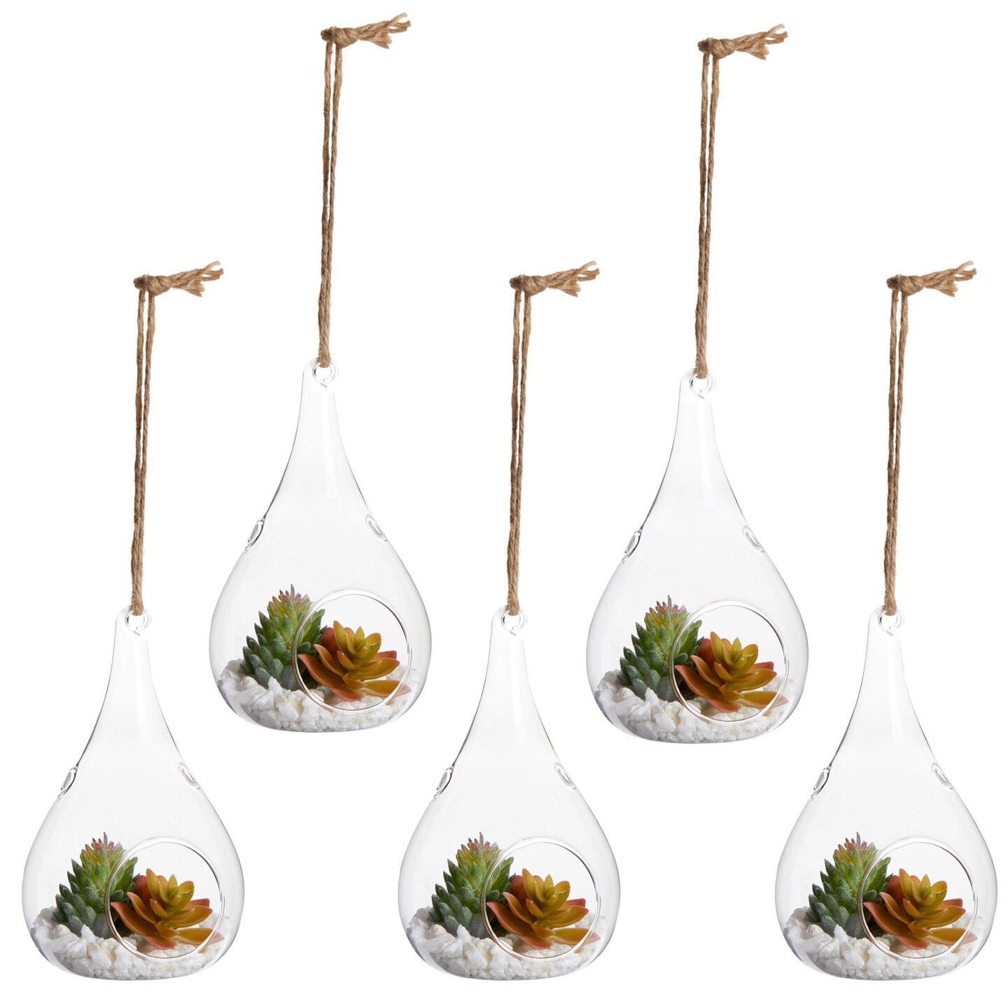 5-Pack Hanging Glass Terrarium Containers - Air Plant Holder, Succulent Planter, Tea Light Candle Hangers (3.5x5 In)