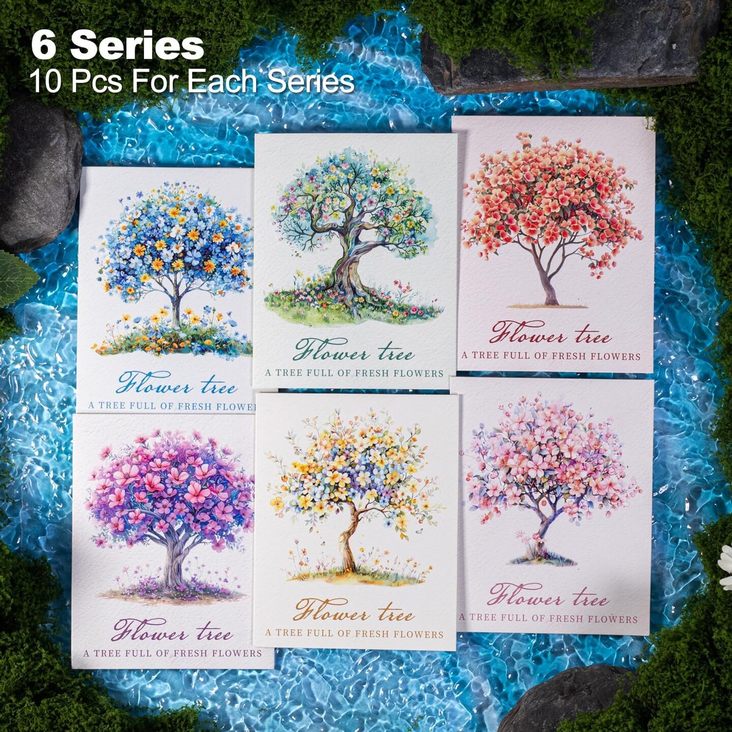 Flower Tree Scrapbook Stickers Set, 60PCS Holographic Ephemera