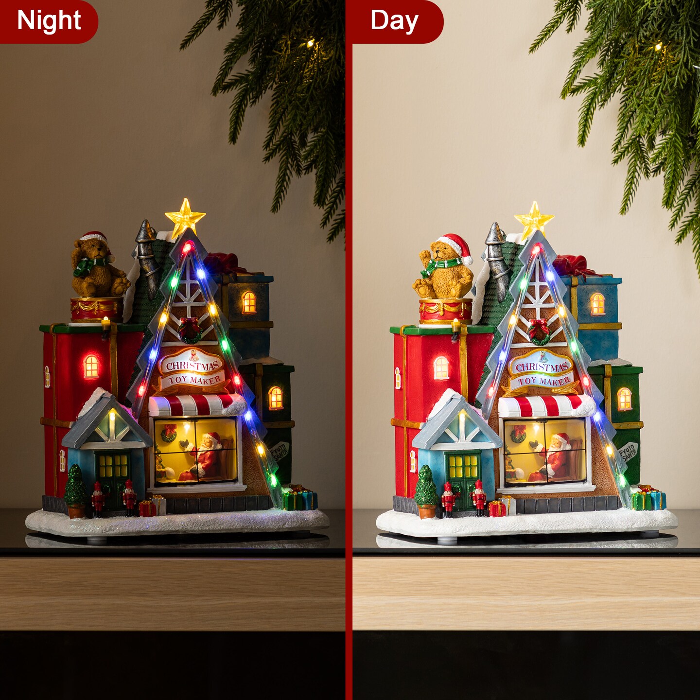 Set of 3 Lighted Christmas Resin Village with Movement and Music