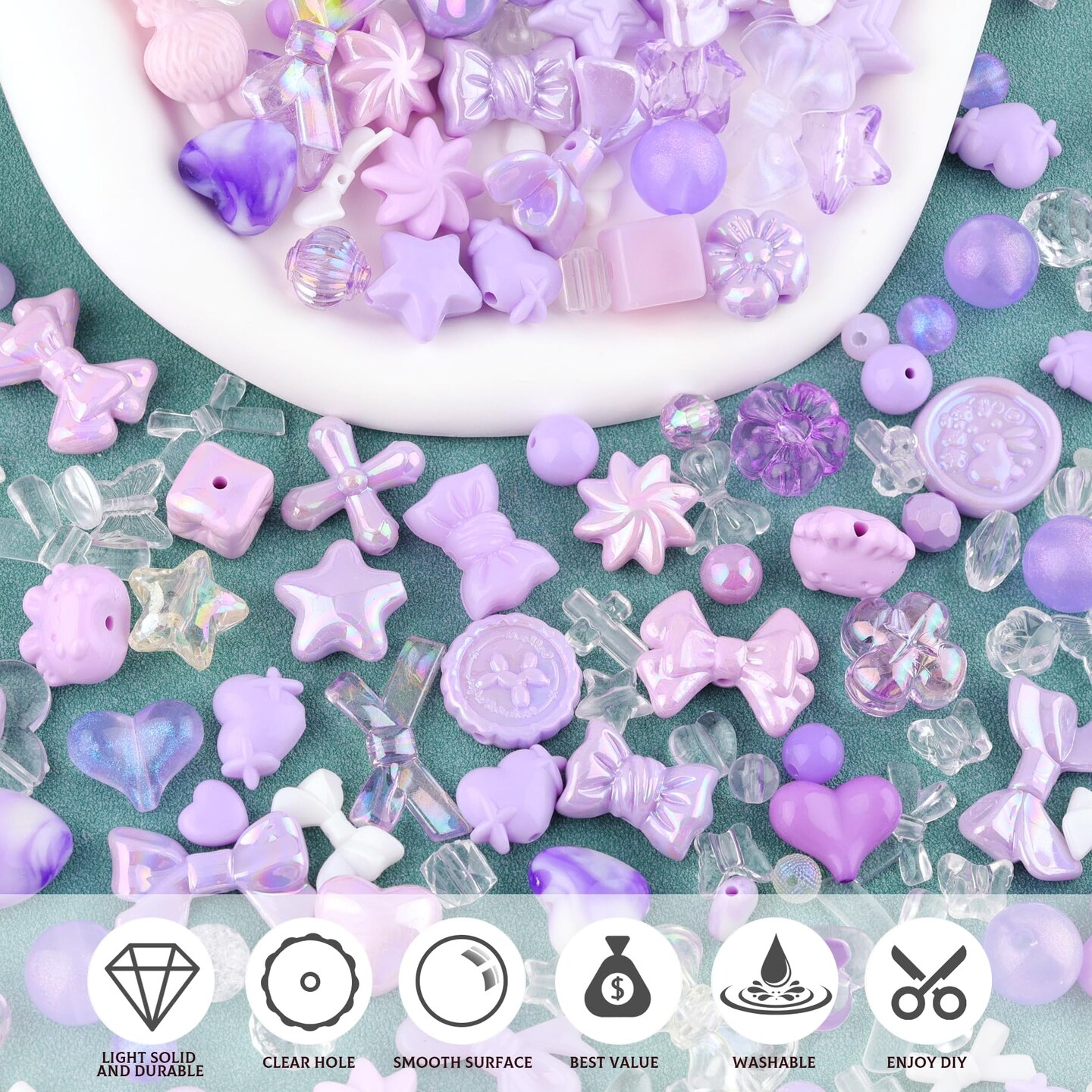 TINKRSTUFF Assorted 170-230PCS Purple Acrylic Beads for Bracelet Making, Flower Bow Butterfly Candy GummyBear Aesthetic Bracelet Charms,Cute Beads for Jewelry Making DIY Necklace Keychain Phone Charm