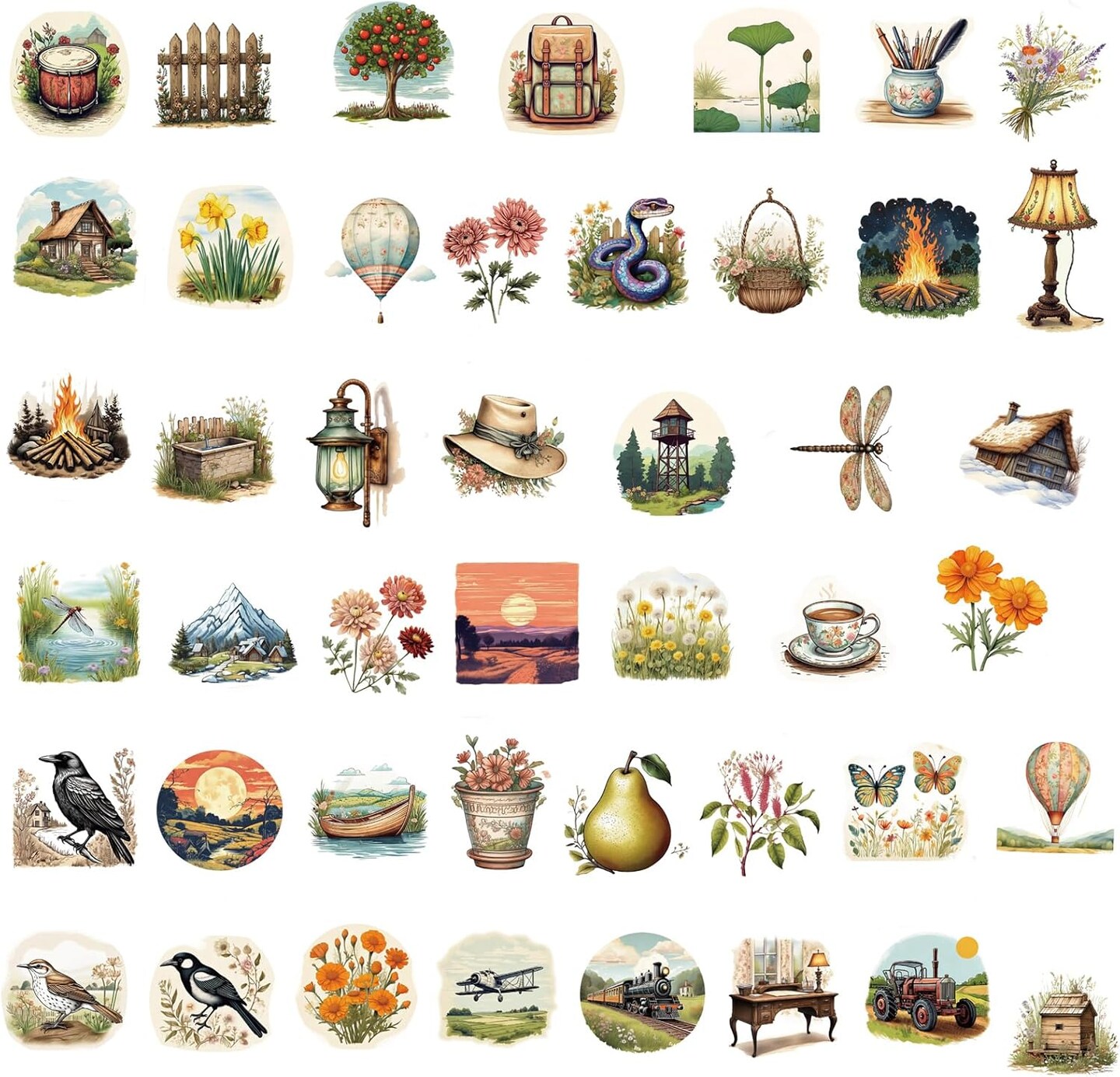 100+ Pcs Aesthetic Vintage Cottagecore Stickers for Scrapbooking (Vintagecottagecore) 1.5 x 1.5 x 0.01 inches