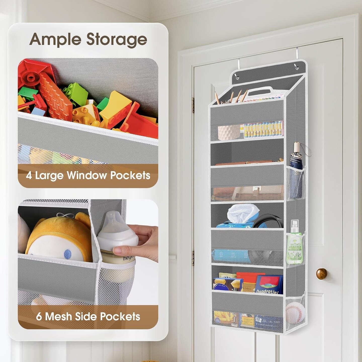 1 Pack Hanging Storage Organizer with Clear Window - 4-Tier (Grey)