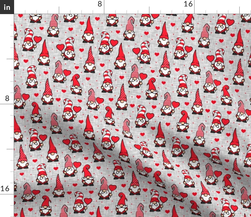 Valentine Gnomes Red Grey Cute Holiday Valentines Day Gnome Custom Printed Fabric by Spoonflower Various Fabrics by the Yard or Fat Quarter