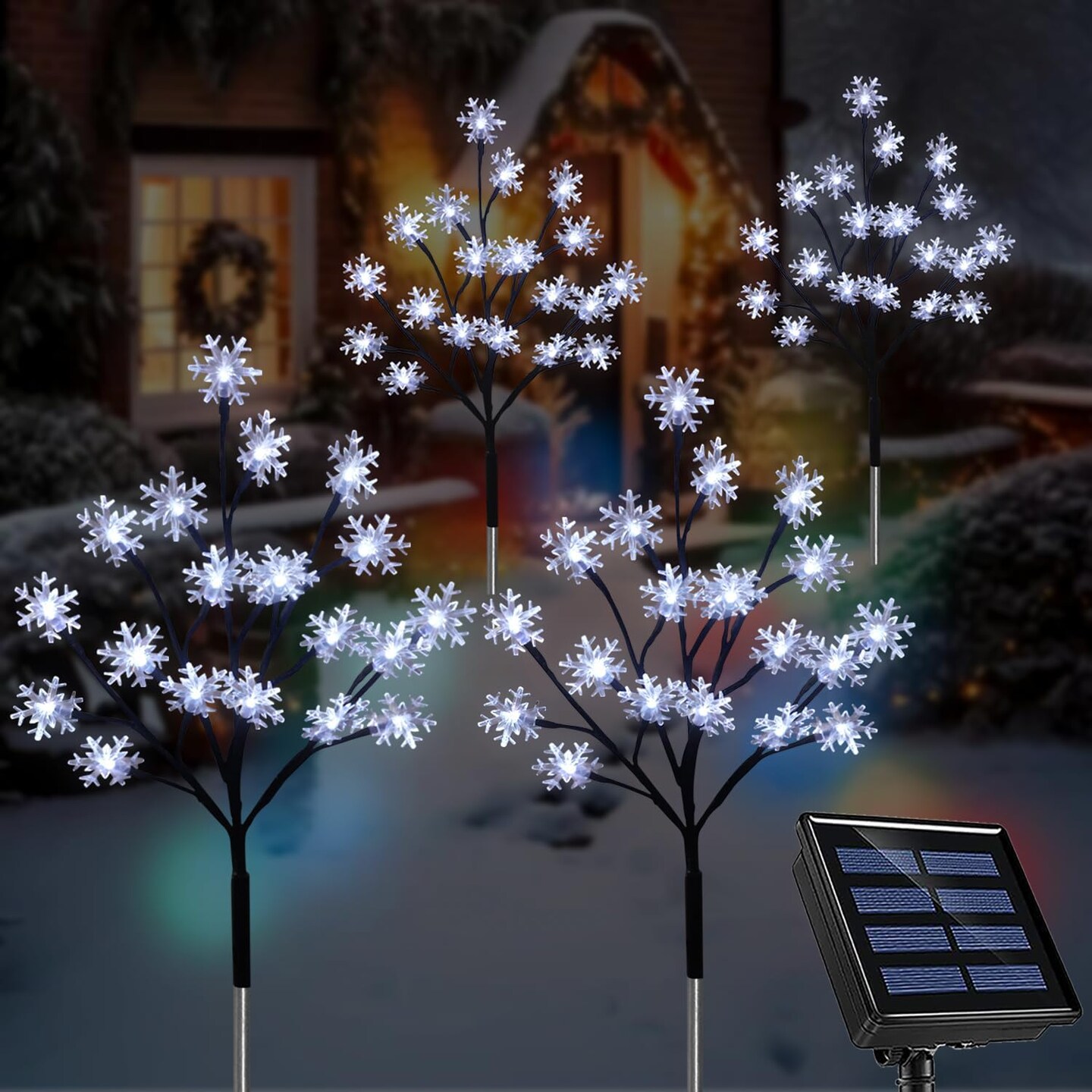 4-Pack 80LED Solar Snowflake Stake Lights