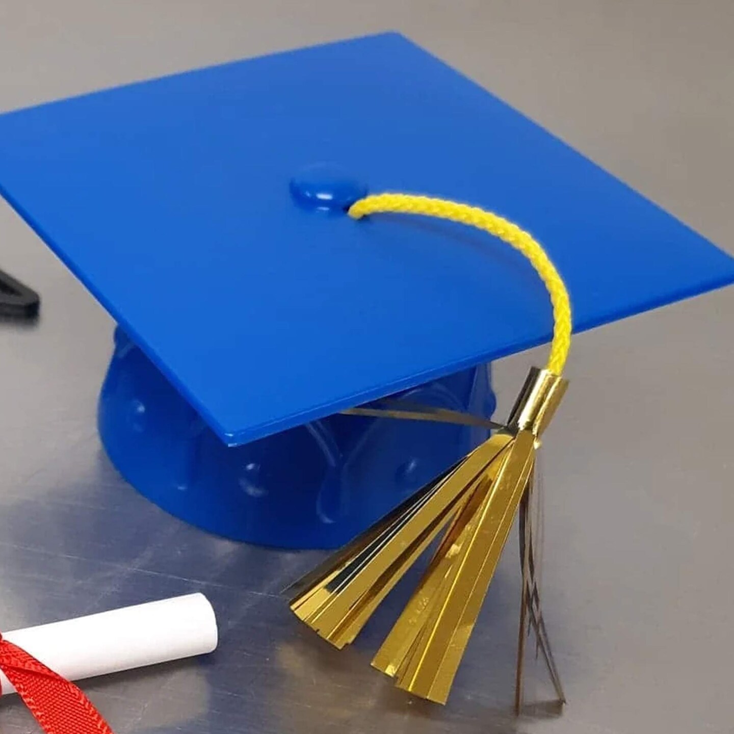 24 Count Graduation Cake Topper Set Blue Cap with Gold Tassel Plastic Picks 3.5 Inch