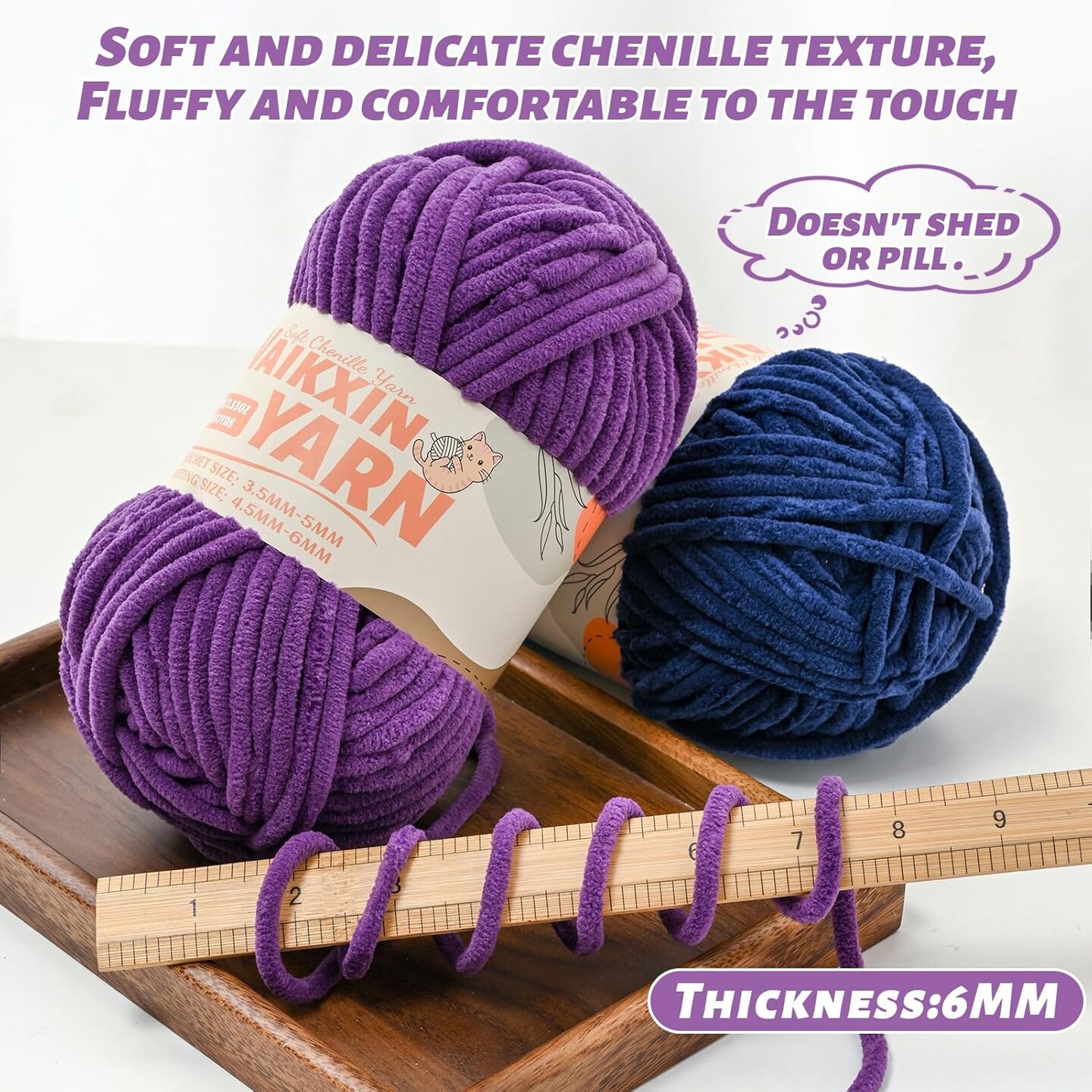 87 Yards - Super Soft Fuzzy Chenille Chunky Yarn for Crocheting(Black&#xFF09;