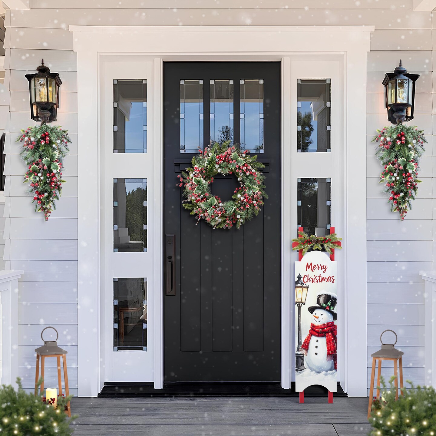 Set of 2 28"H Christmas Red Pomegranate Berry & Holy Leaf Teardrop