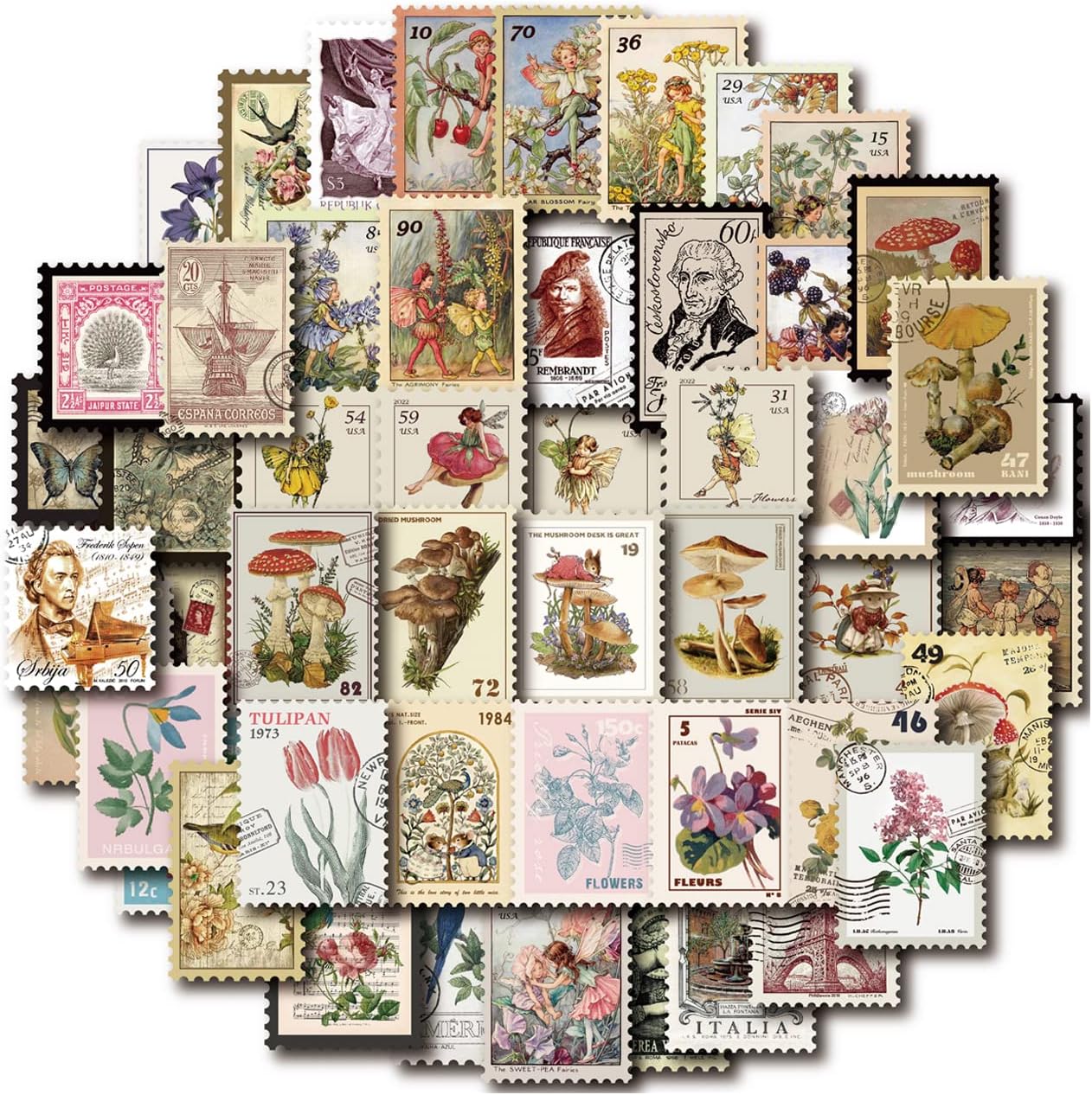 100 Pcs Vintage Postage Scrapbook Stamp Stickers (Fake Stamp 100 Pcs) 3 x 2 x 0.01 inches