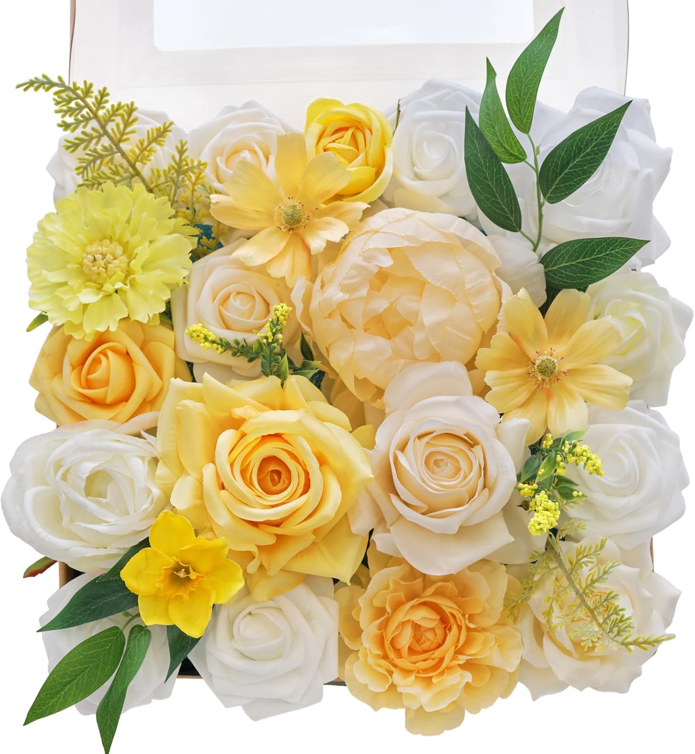 Artificial Flowers Combo Mix Silk Flowers Yellow Roses w/stem (Yellow & Champange) 2.55"D x 11.41"W x 10.43"H