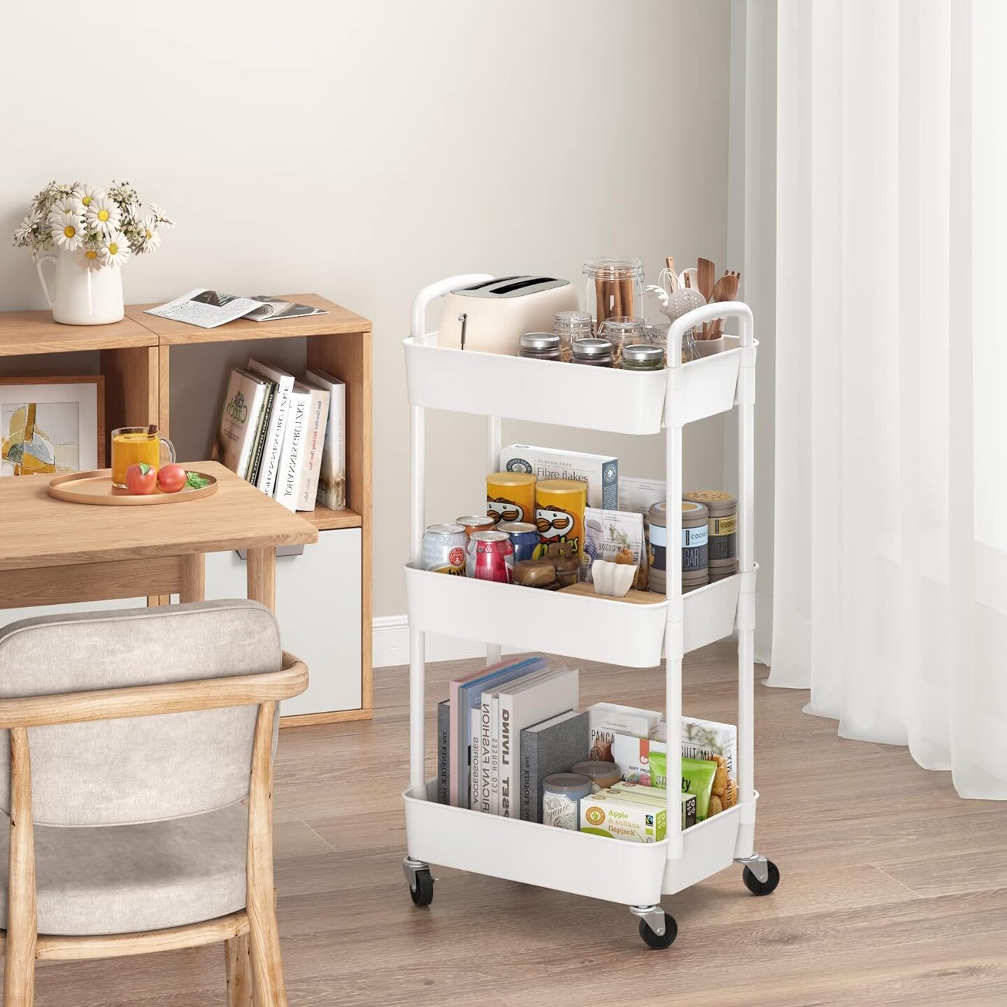 3-Tier Plastic Rolling Utility Cart with Handle