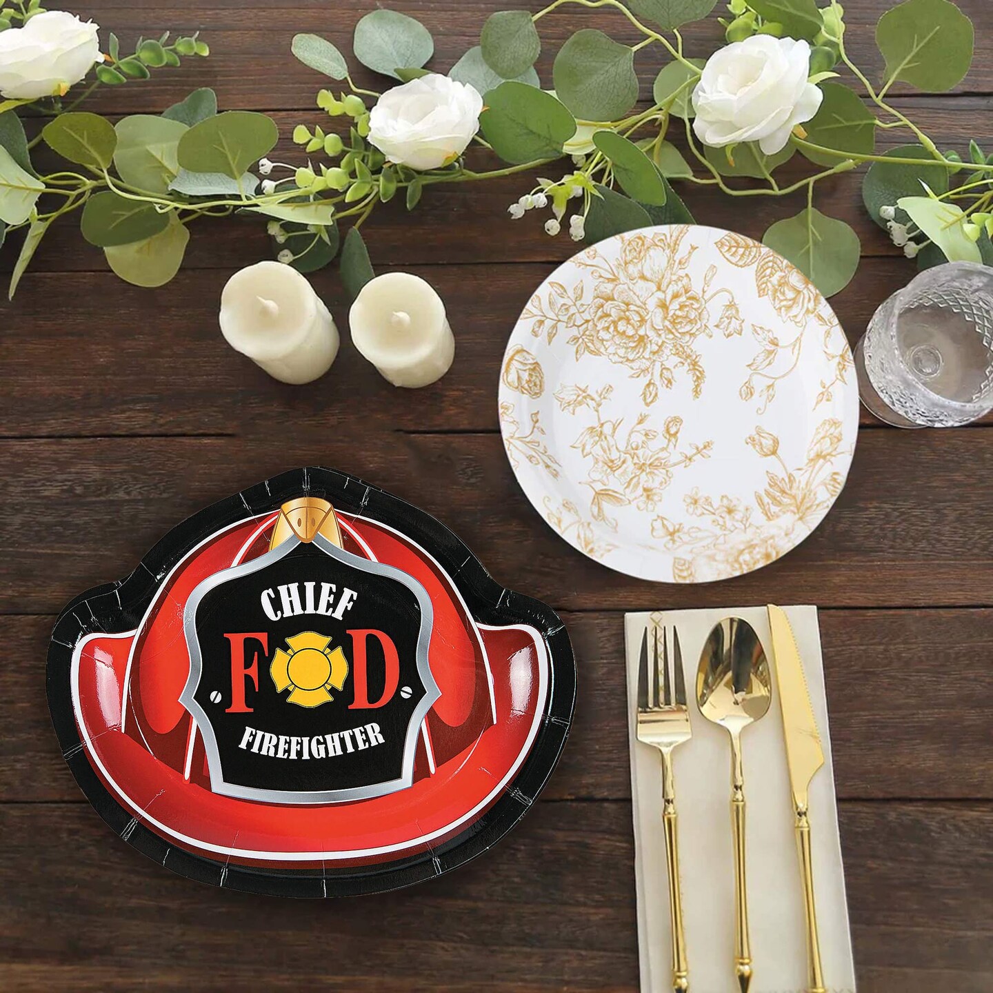 8 Count Firefighter Fireman Hat Paper Dessert Plates 7 Inch Disposable Birthday Party Supplies