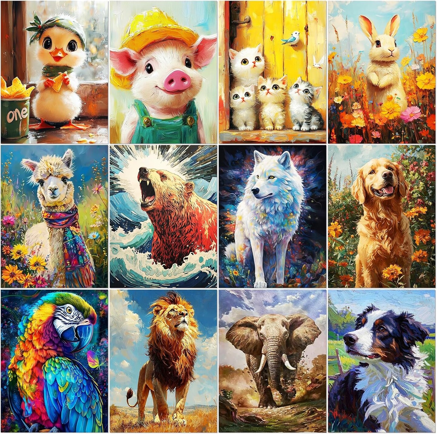 12 Pack Animal Diamond Painting Kits