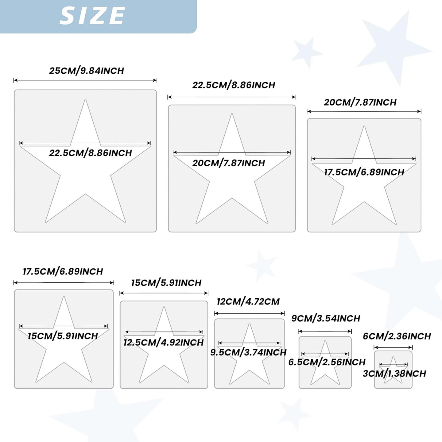 Large Star Stencil - Point Star Template (8 Sizes)