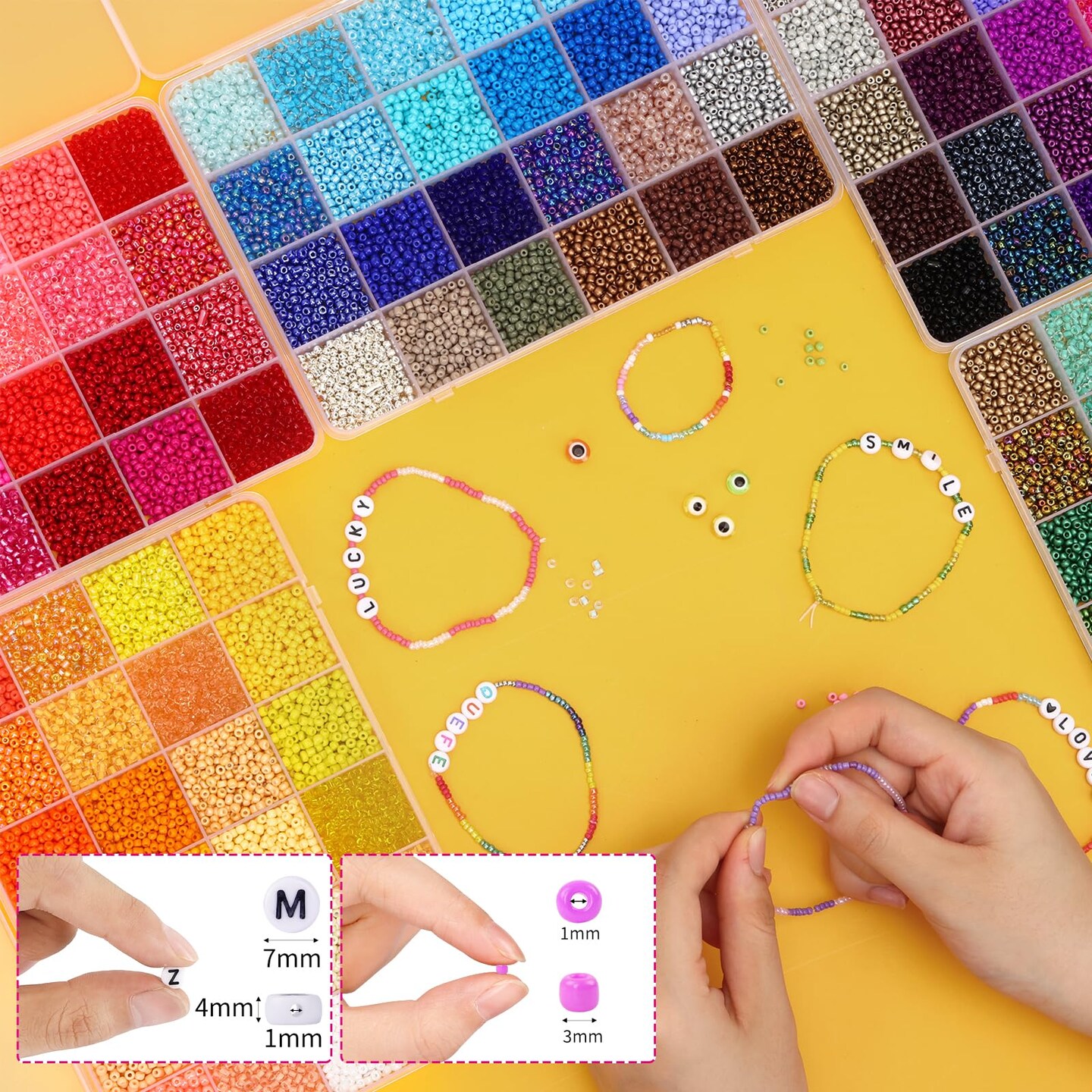 QUEFE 120 Colors Glass Seed Beads Friendship Bracelet Kit 36000pcs 3mm Beads for Bracelet Making Kit with Letter Beads Accessories Charms and Pendants Kit for Necklaces Making, DIY, Gift, Craft