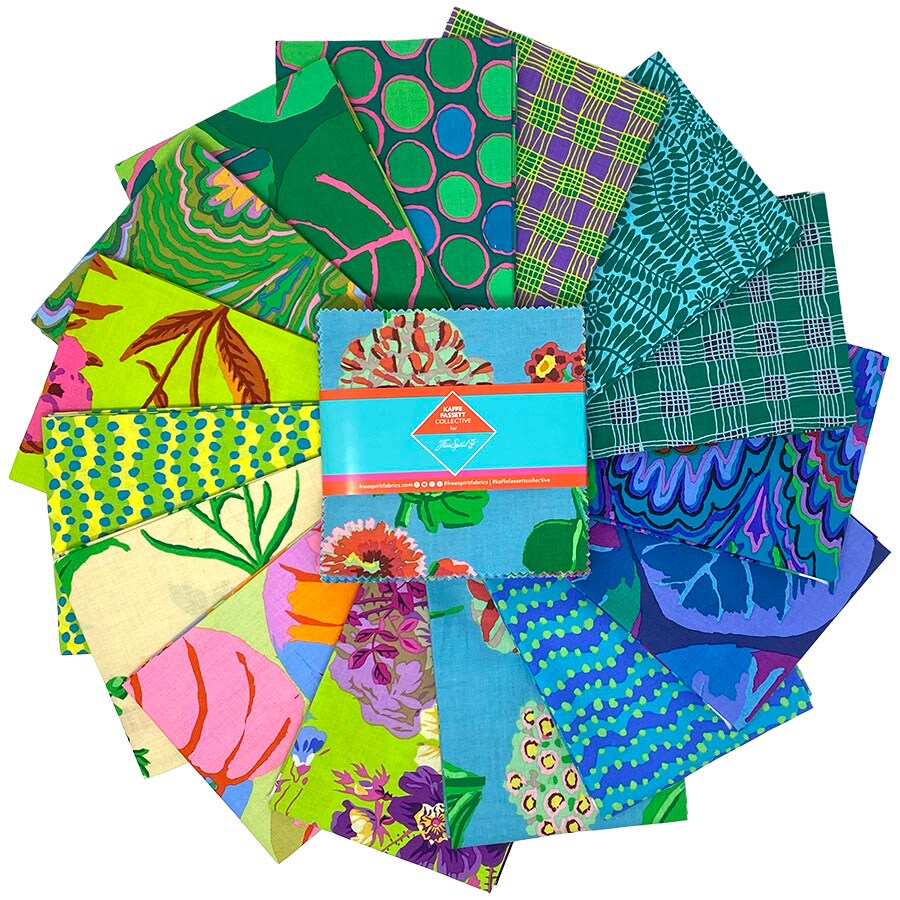 Kaffe Fassett 5&#x22; Square Pack (Charm Pack) in 2025 Cool by Kaffe Fassett Collective for Free Spirit (FB6CPGP.COOLFEB25)