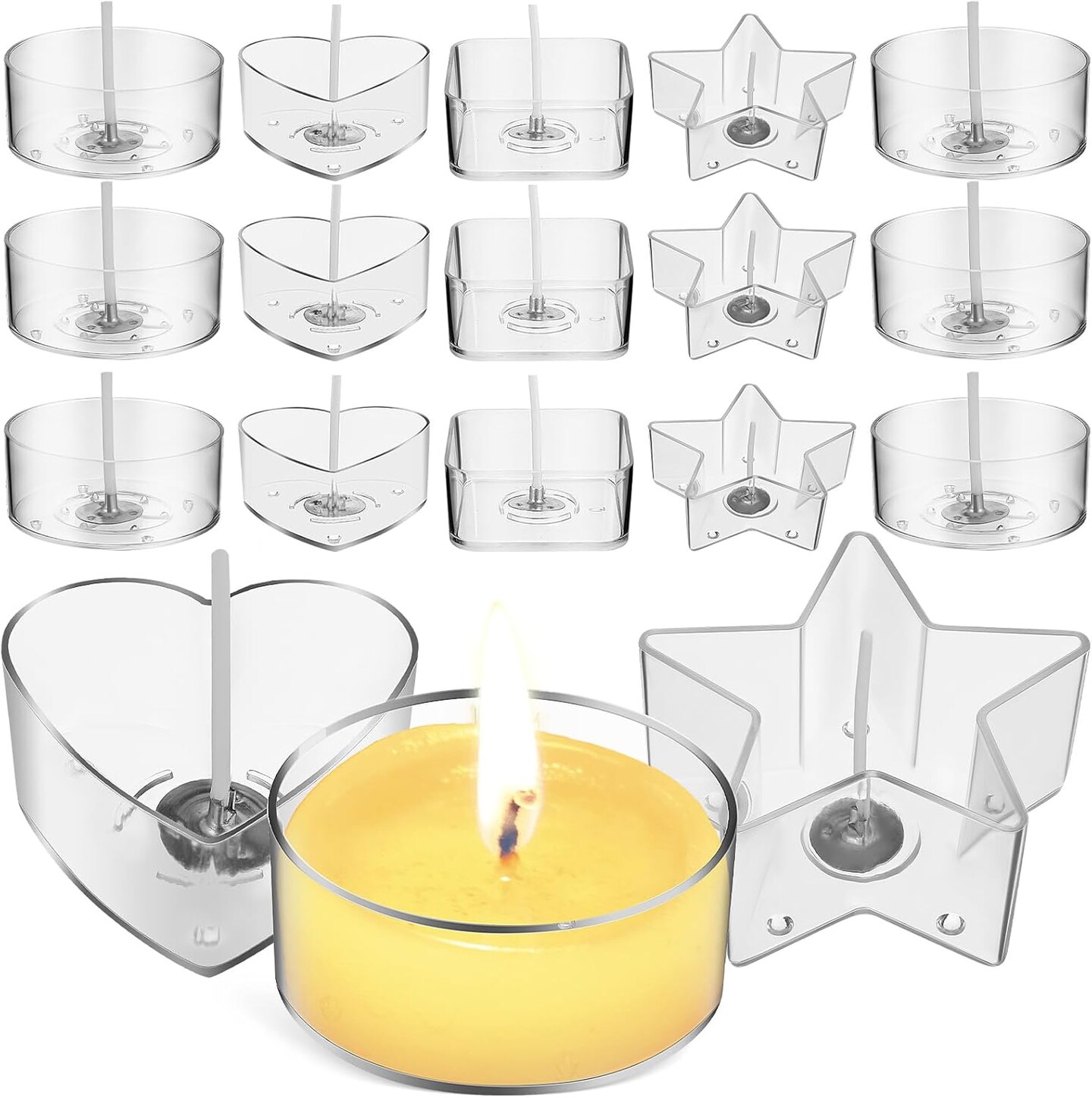 100pcs Wicks with 40pcs Plastic Clear Tea Light Candle Cup Holders set ( 10pcs each )