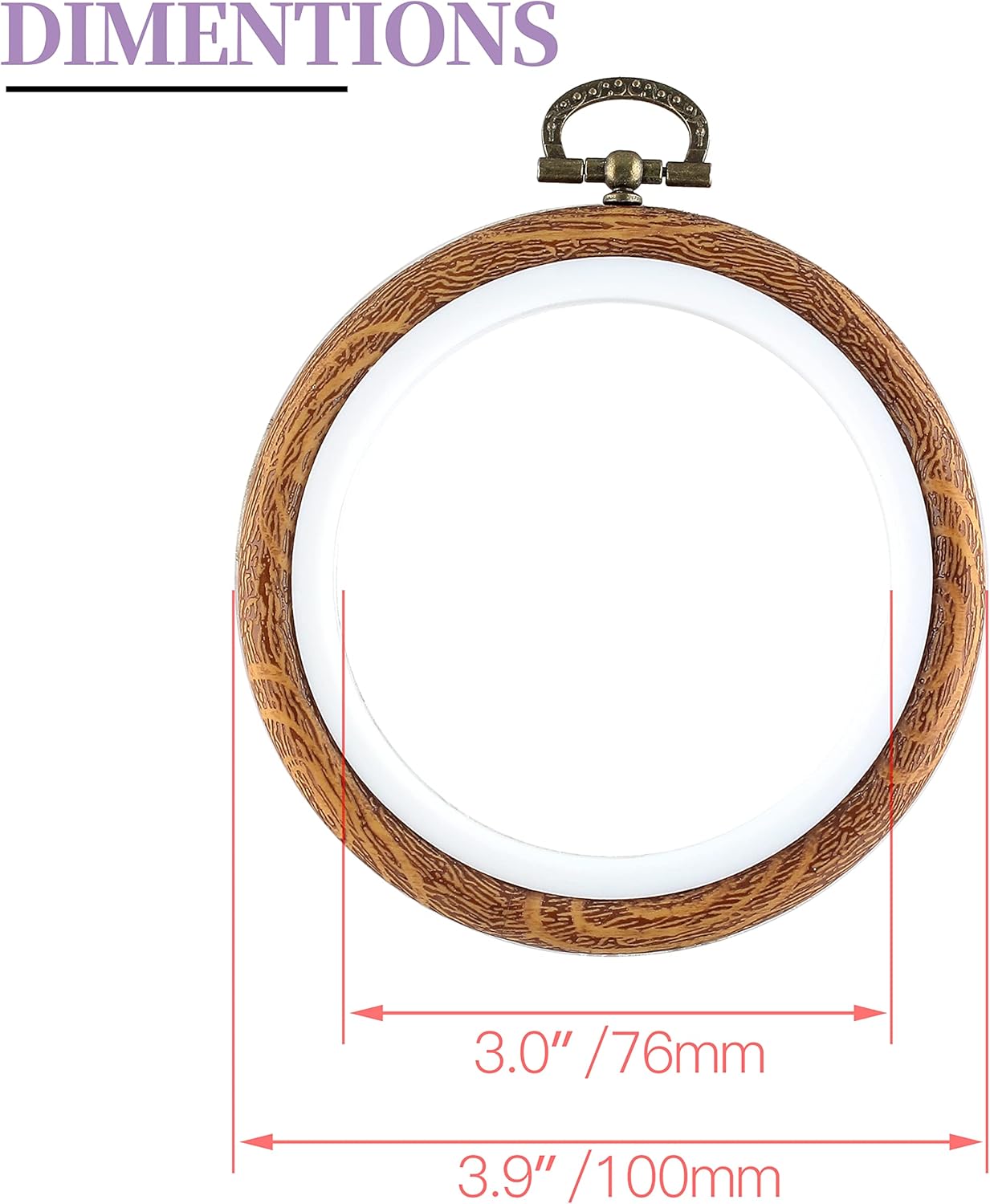3 Pieces 4 Inch Embroidery Hoop Set Imitated Wood Display Frame