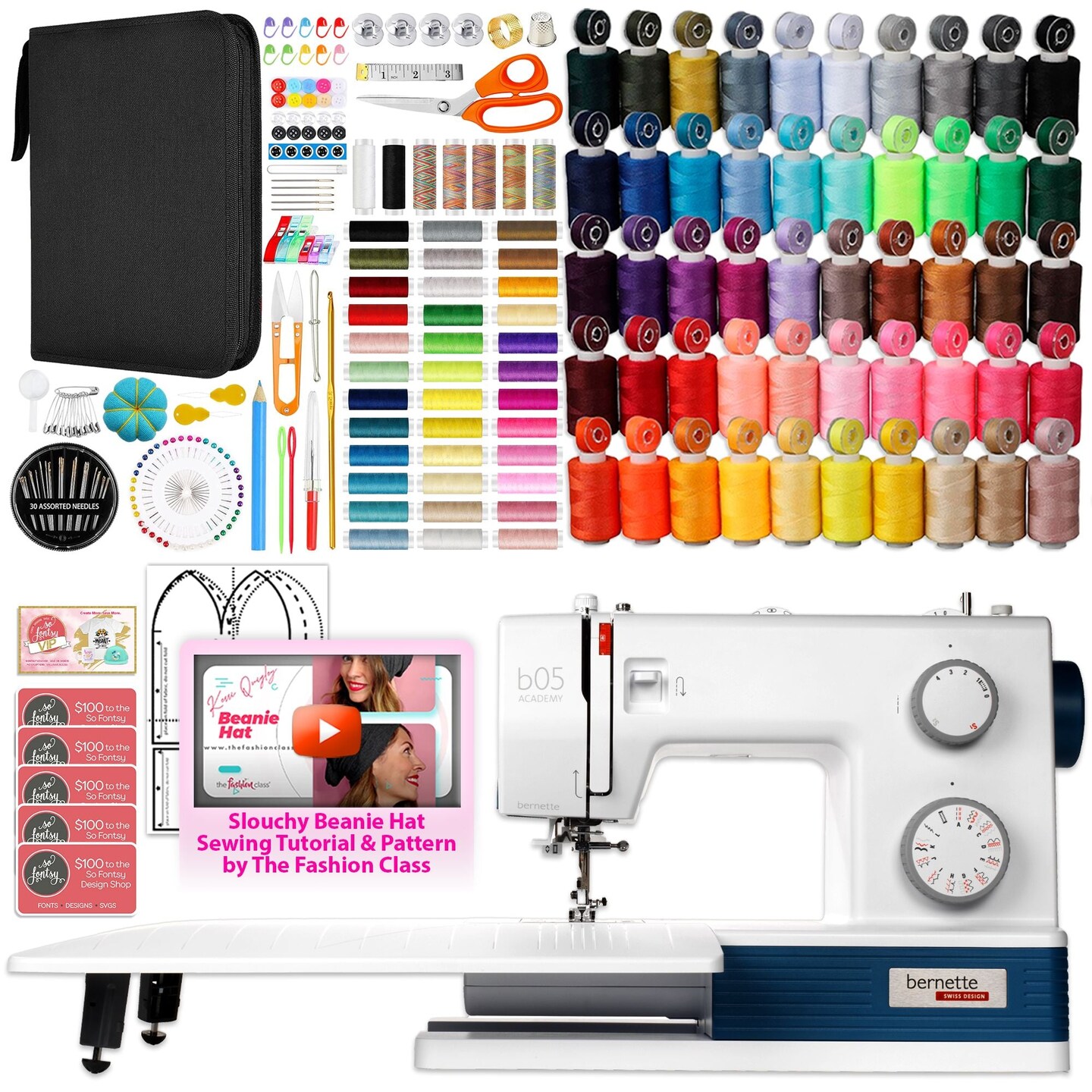 Bernette B05 Academy Sewing Machine with Sewing Thread & 200+ Accessories