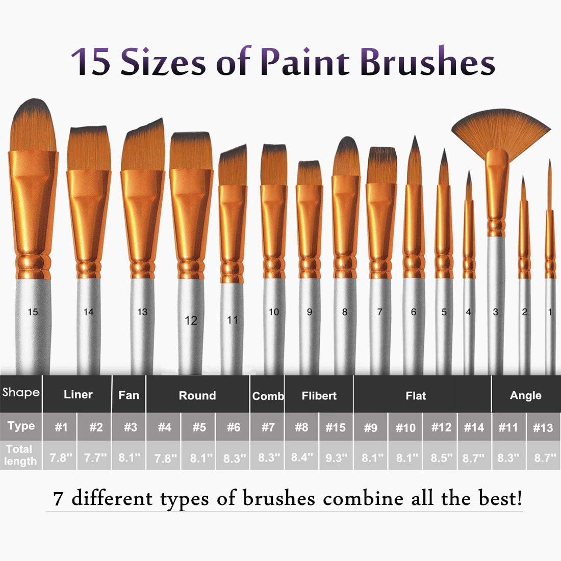 18Pack Oil Paint Brushes Sets Professional Artist Acrylic Brush Kits ( 15 Sizes )
