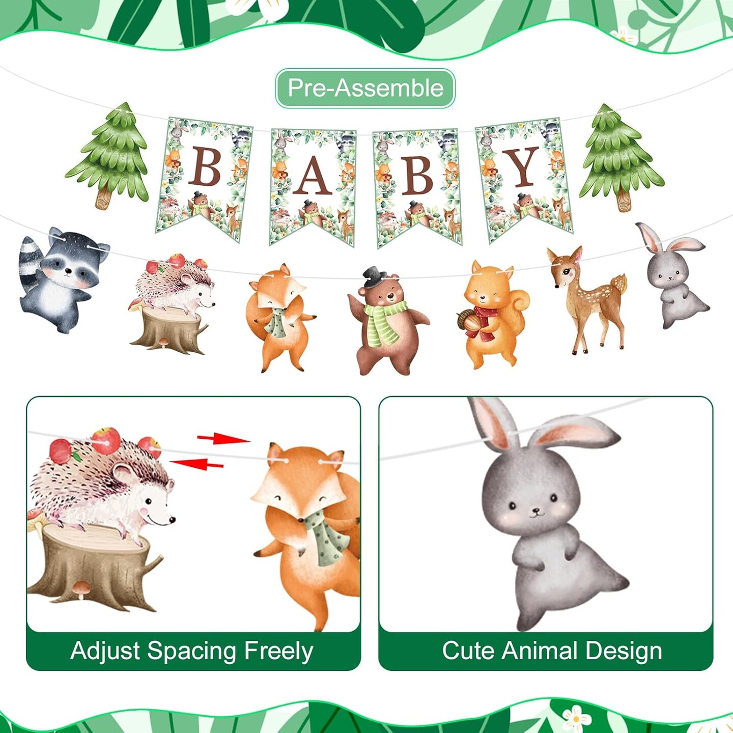 140PCS Woodland Baby Shower Decorations - 20 Guests