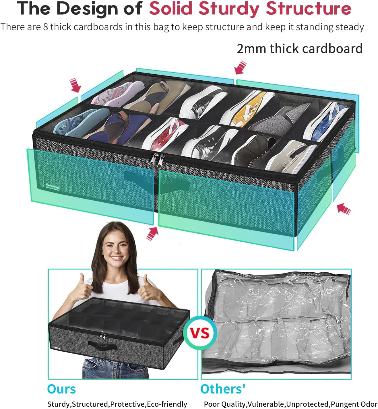 Set of 2 Shoe Storage Organizer - 2 Shoes (12+12 Cells) Linen-like Black