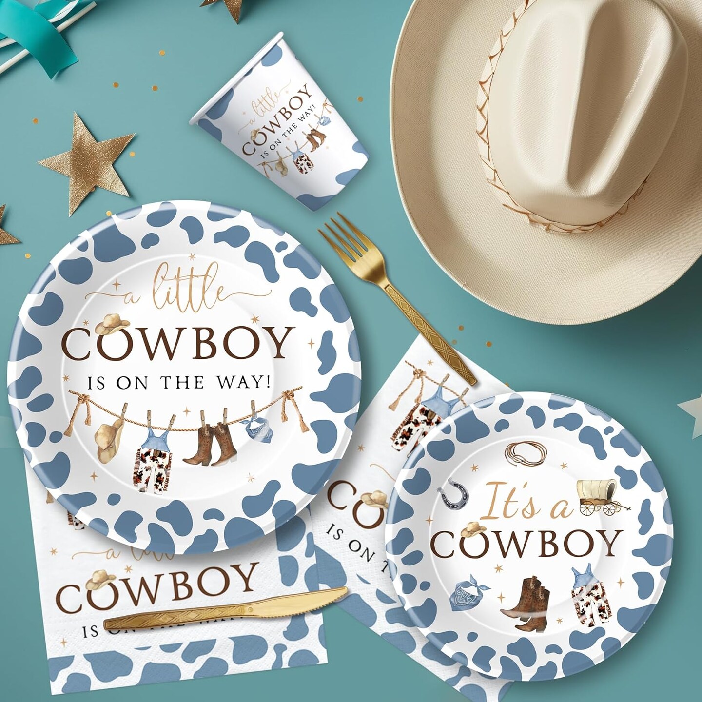 Serves 24-Western Cowboy Baby Shower Decorations Tableware (Multicolor)