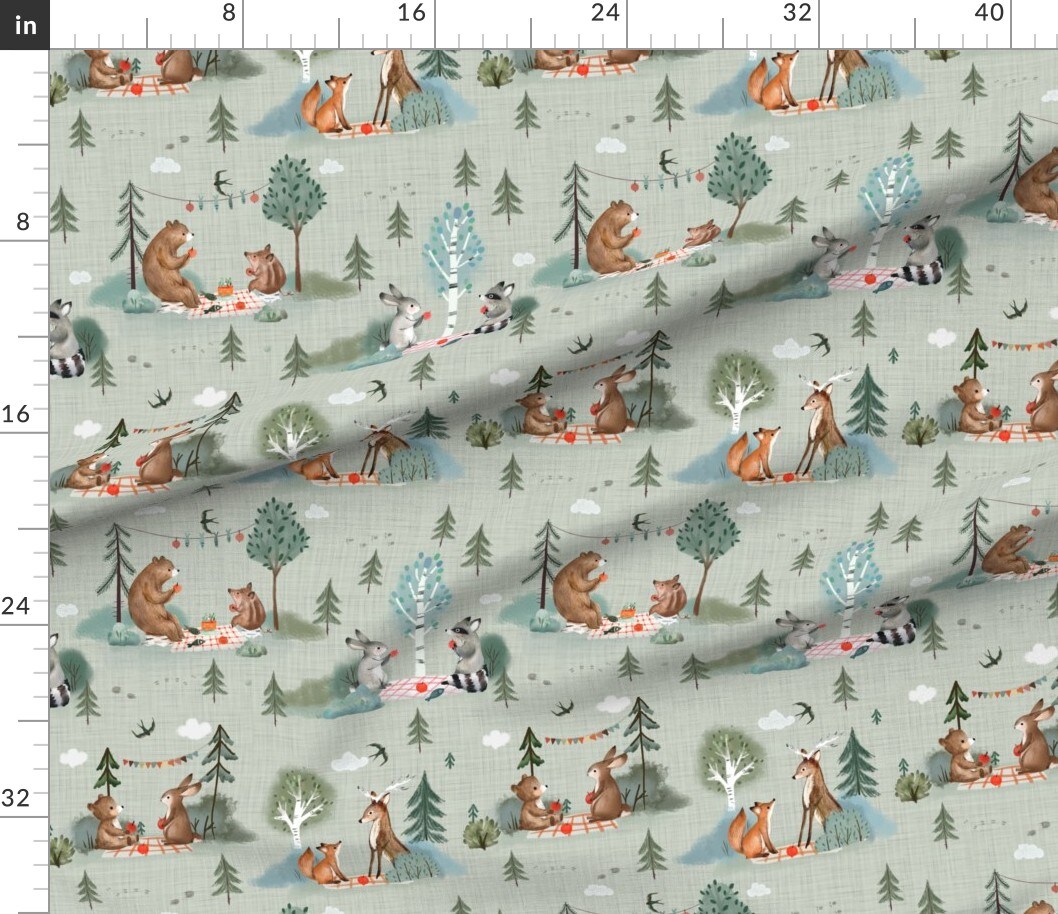 Various Fabrics by the Yard or Fat Quarter Mint Sage Green Woodland Animals Camping Outdoors Custom Printed Fabric by Spoonflower