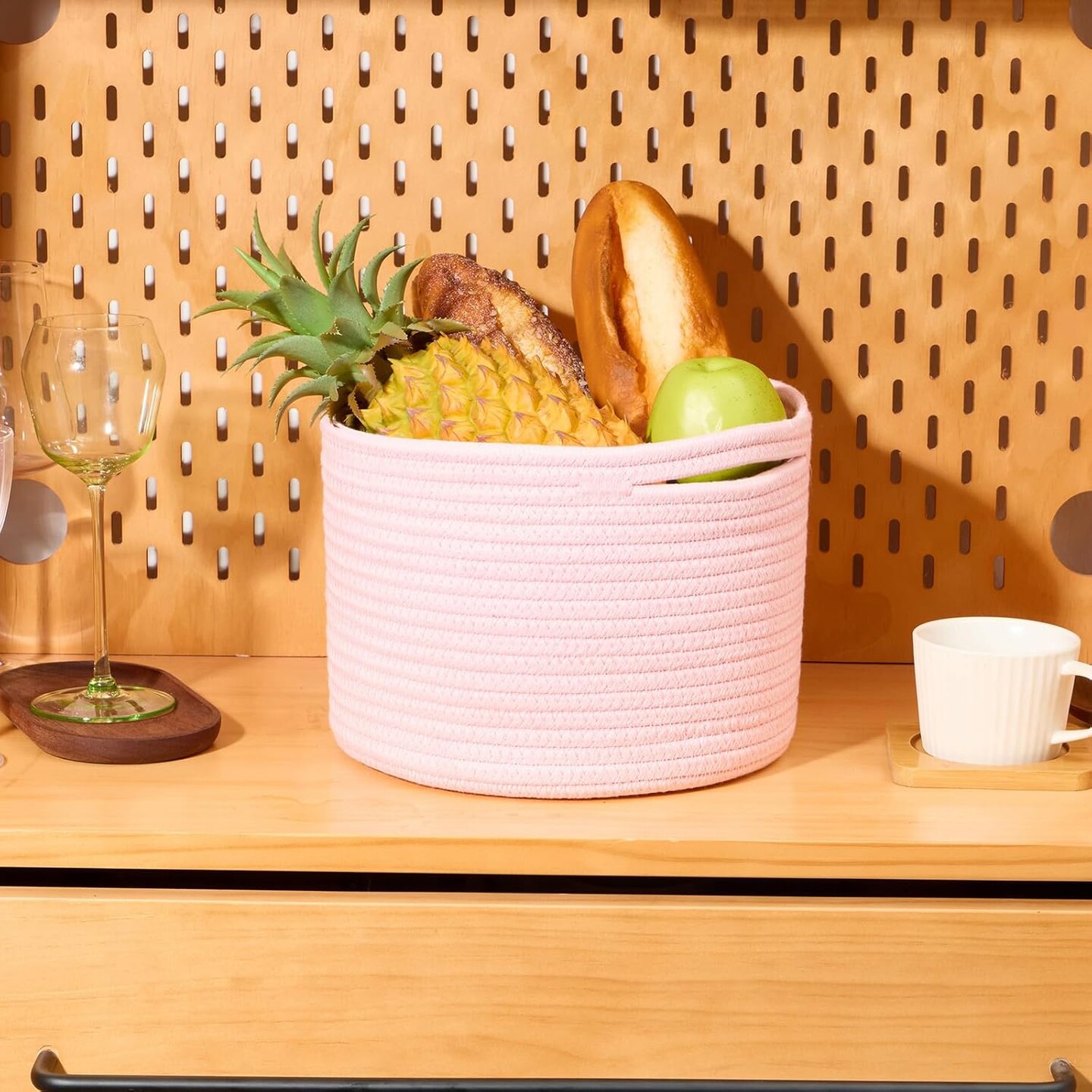 3 Packs Cube Shelf Closet Storage Baskets - Round-7L (Light Pink)