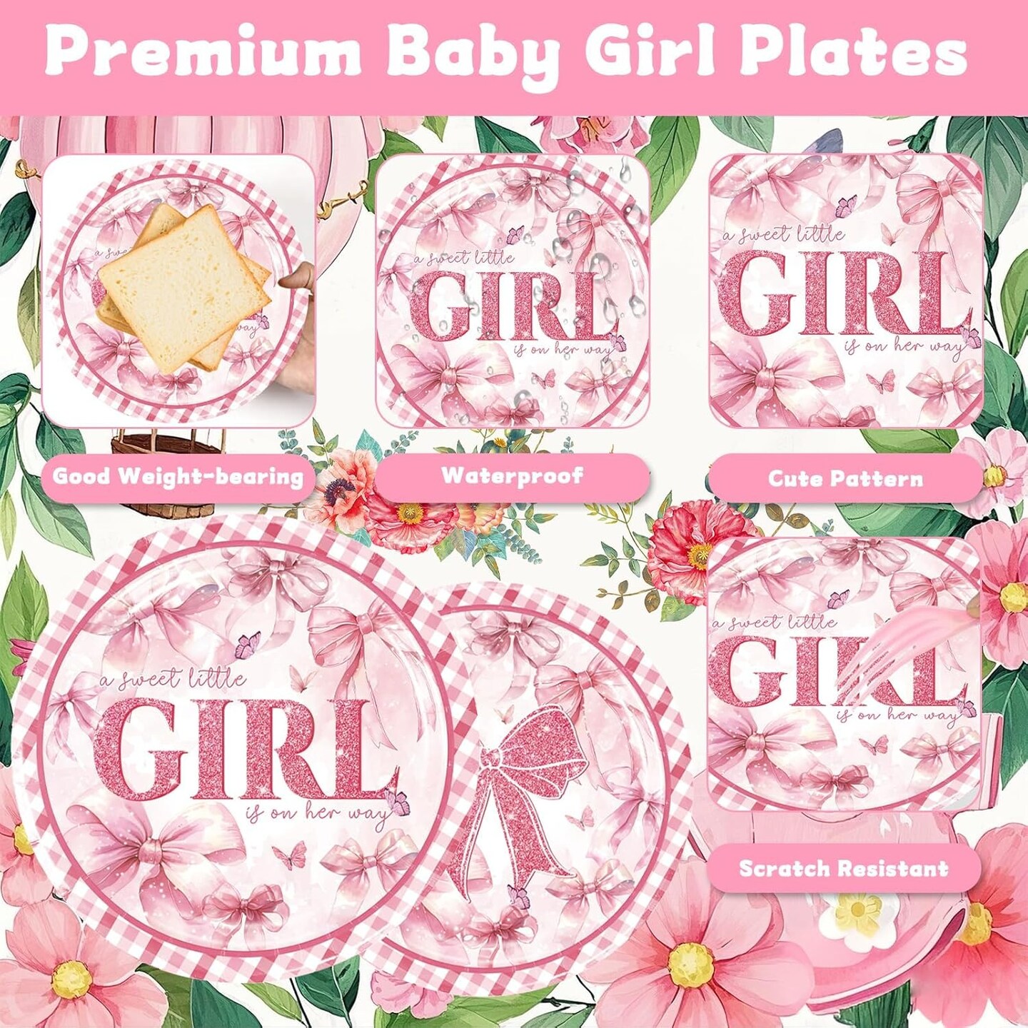 96Pcs Pink Girl Party Tableware Paper