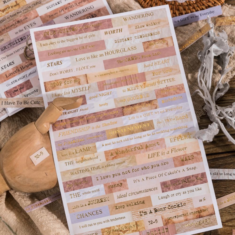 12 Sheets Vintage Golden Quote Scrapbook Stickers (Golden Quotes) 7.87 x 5.51 x 0.39 inches