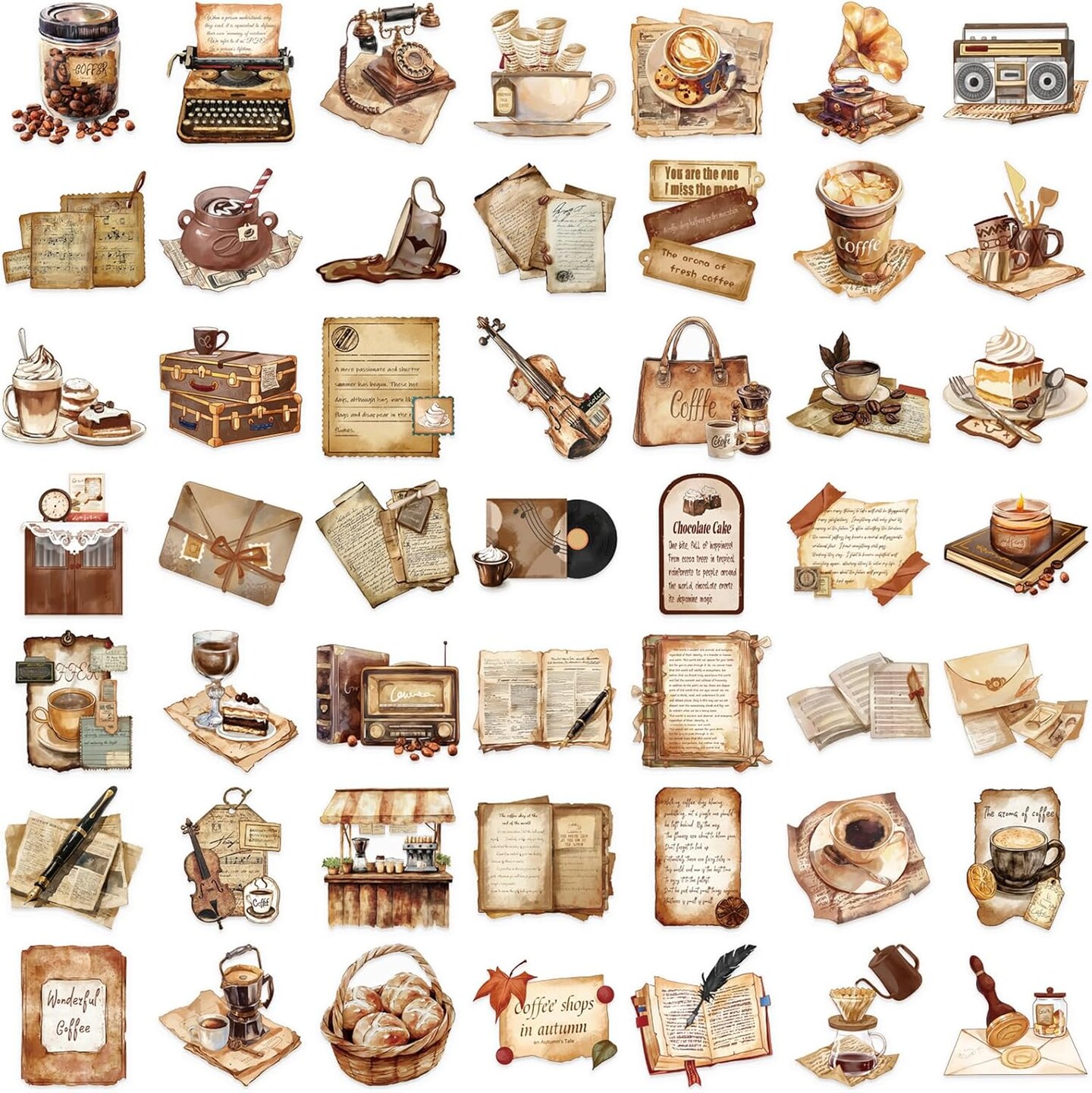 50PCS Cafe Stickers for Journaling Scrapbooking (Cafe) 3 x 3 x 0.5 inches