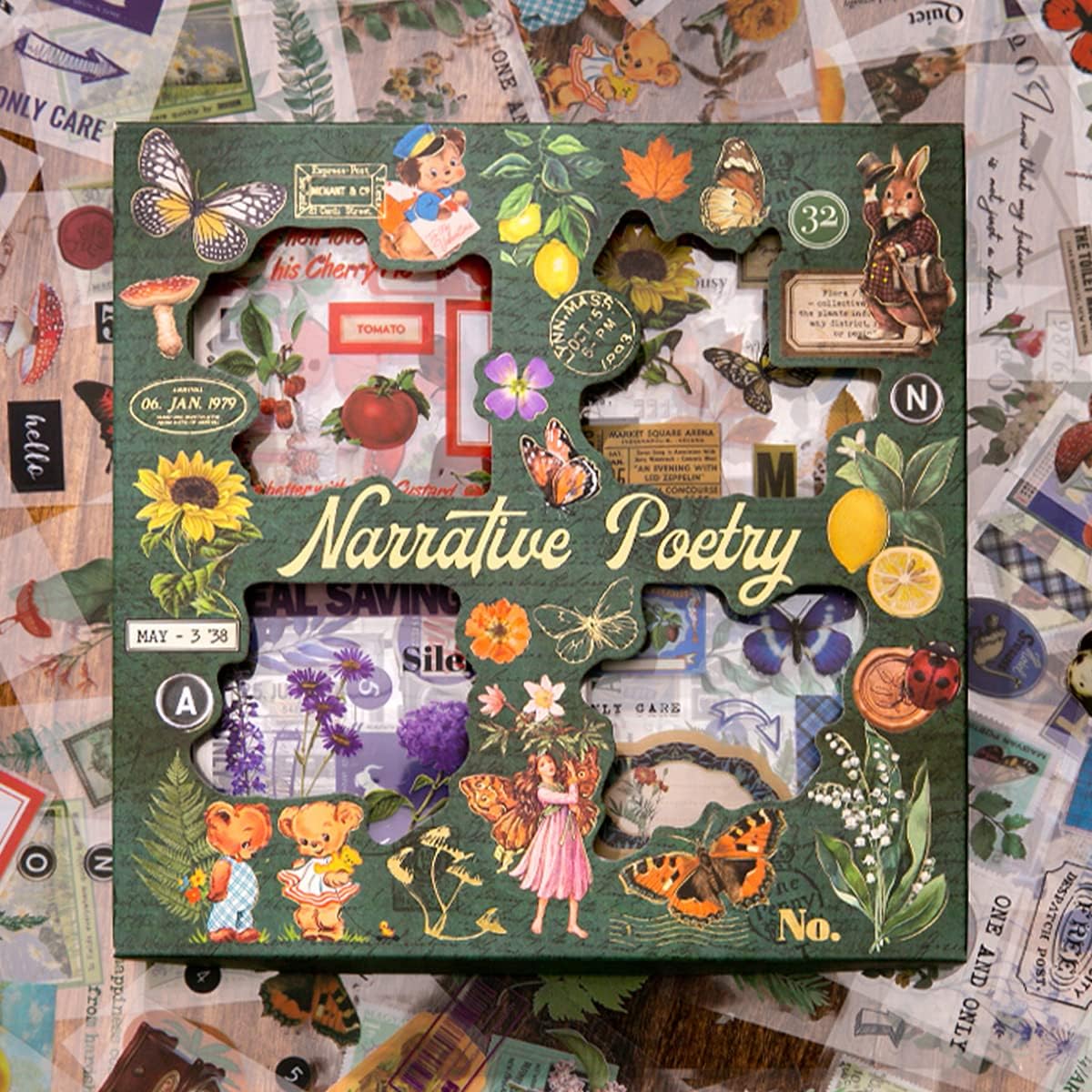 640Pcs Vintage Nature Scrapbook Stickers Poetry of Fabrics (Colorful) 7.48 x 0.79 x 7.47 inches