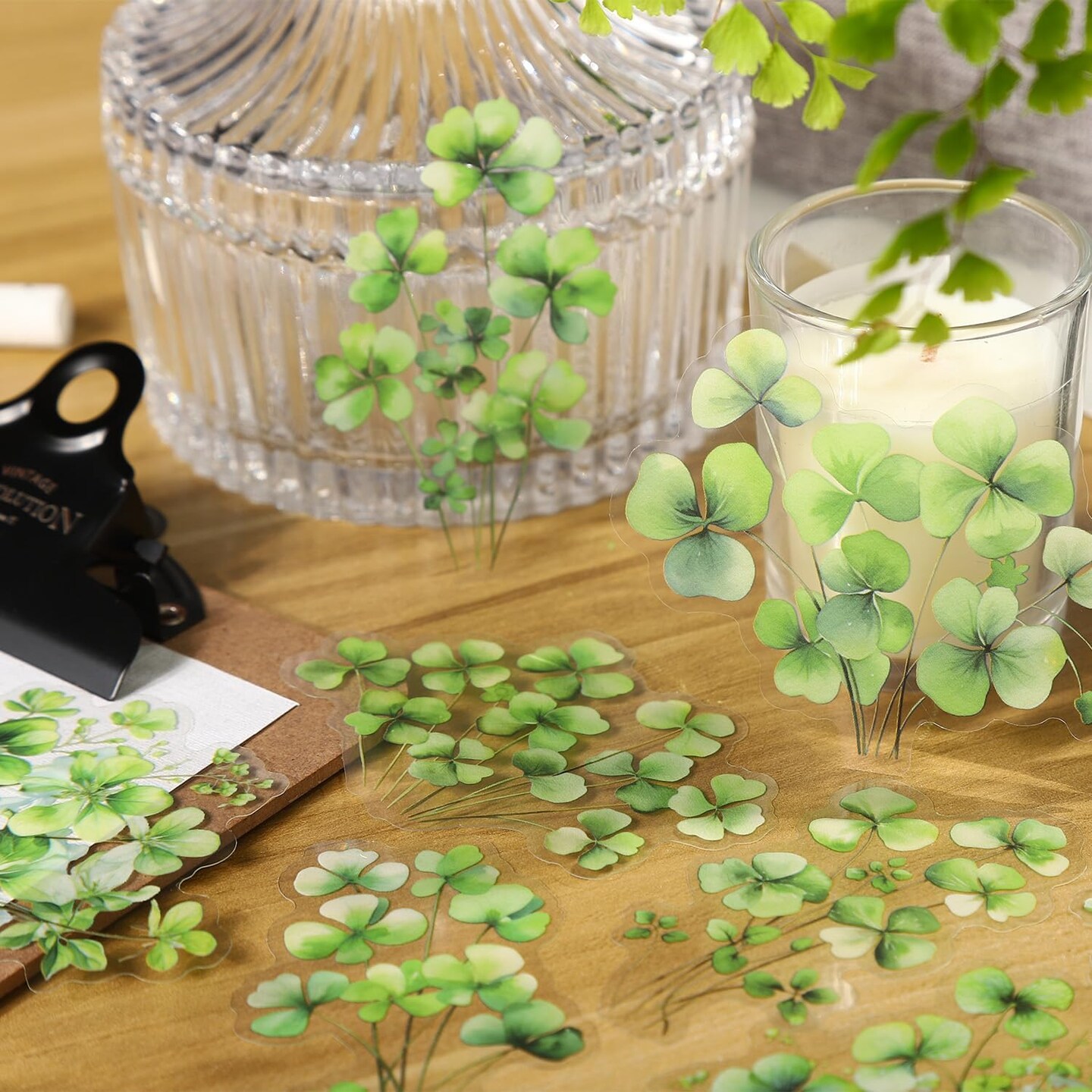 Botanical Leaf PET Stickers Set, 120PCS Transparent Plant Ephemera