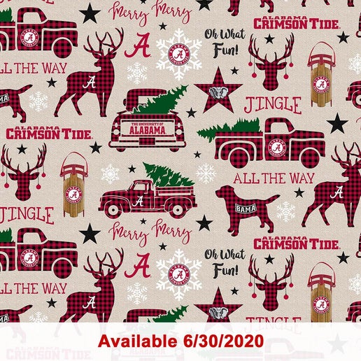 Licensed NCAA University of Alabama Christmas Print AL-1213 Cotton Fabric by the Yard