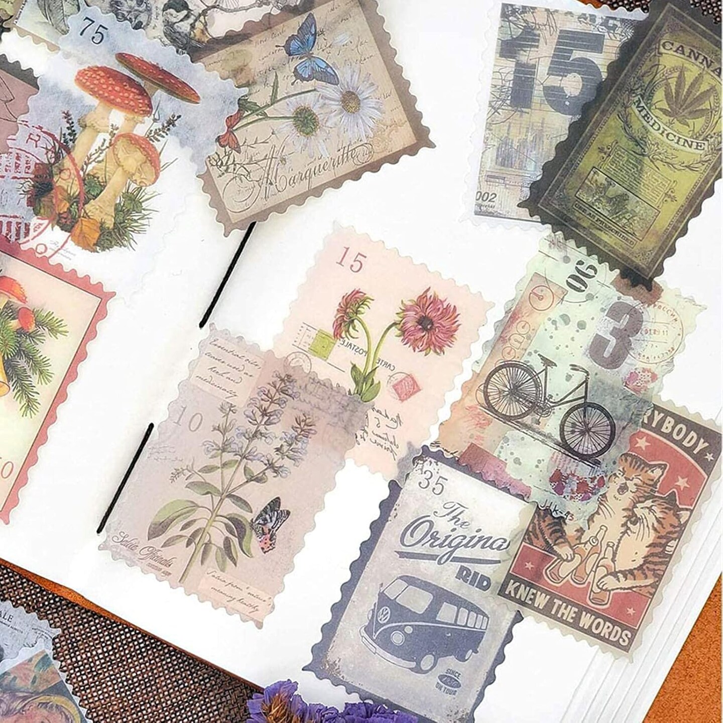 60pcs Vintage Scrapbook Stamp Stickers - Modern Time