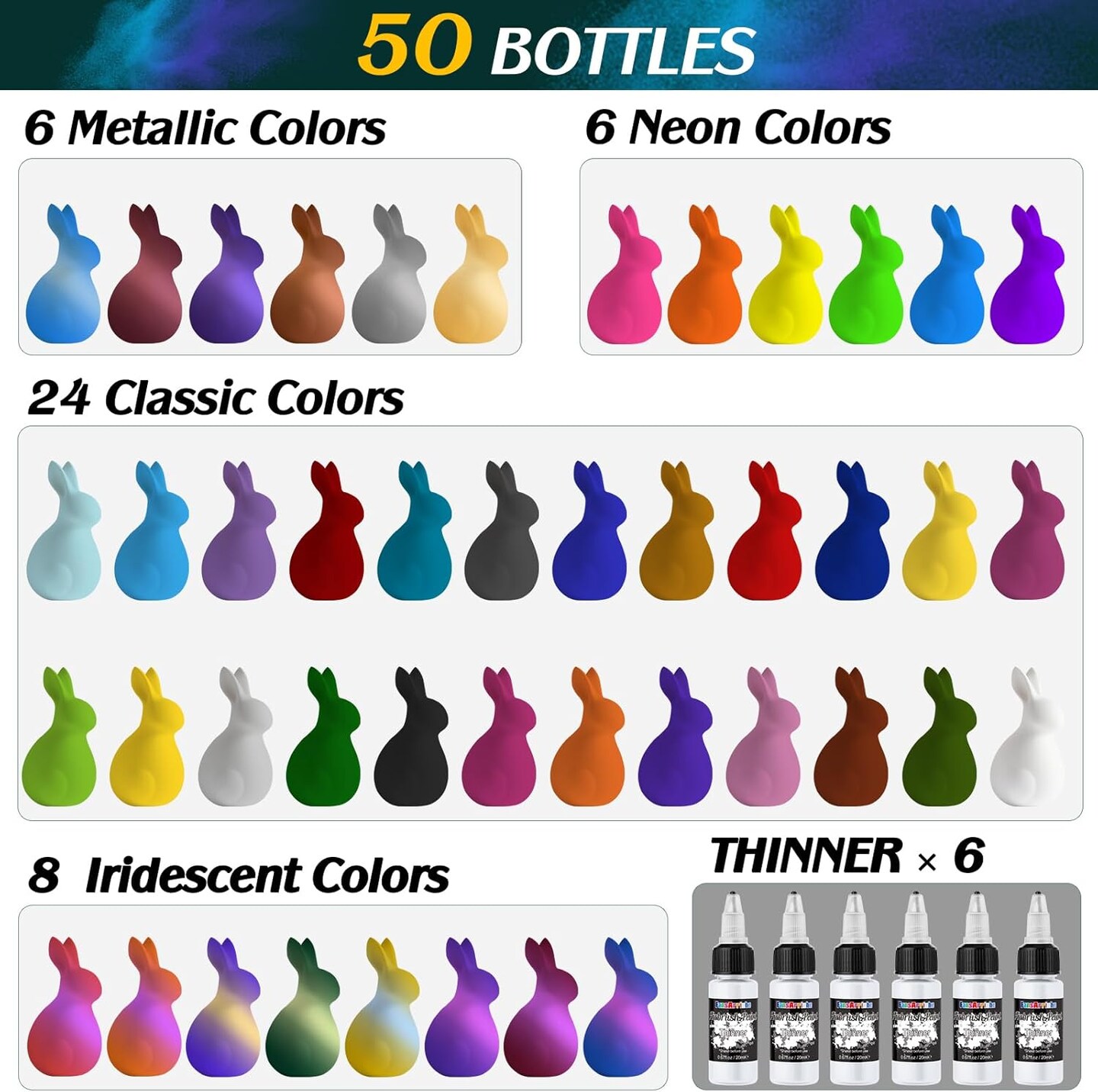 Airbrush Paint, 44 Colors with 6 Thinners Acrylic Air Brush Paint Set