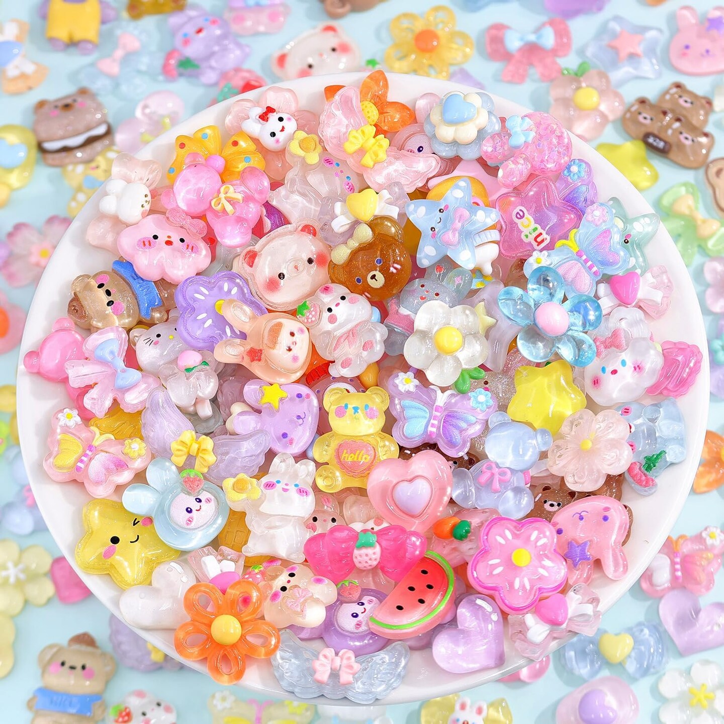 100Pcs Mixed Colors Slime Charms Assorted Cute Jelly Embellishments