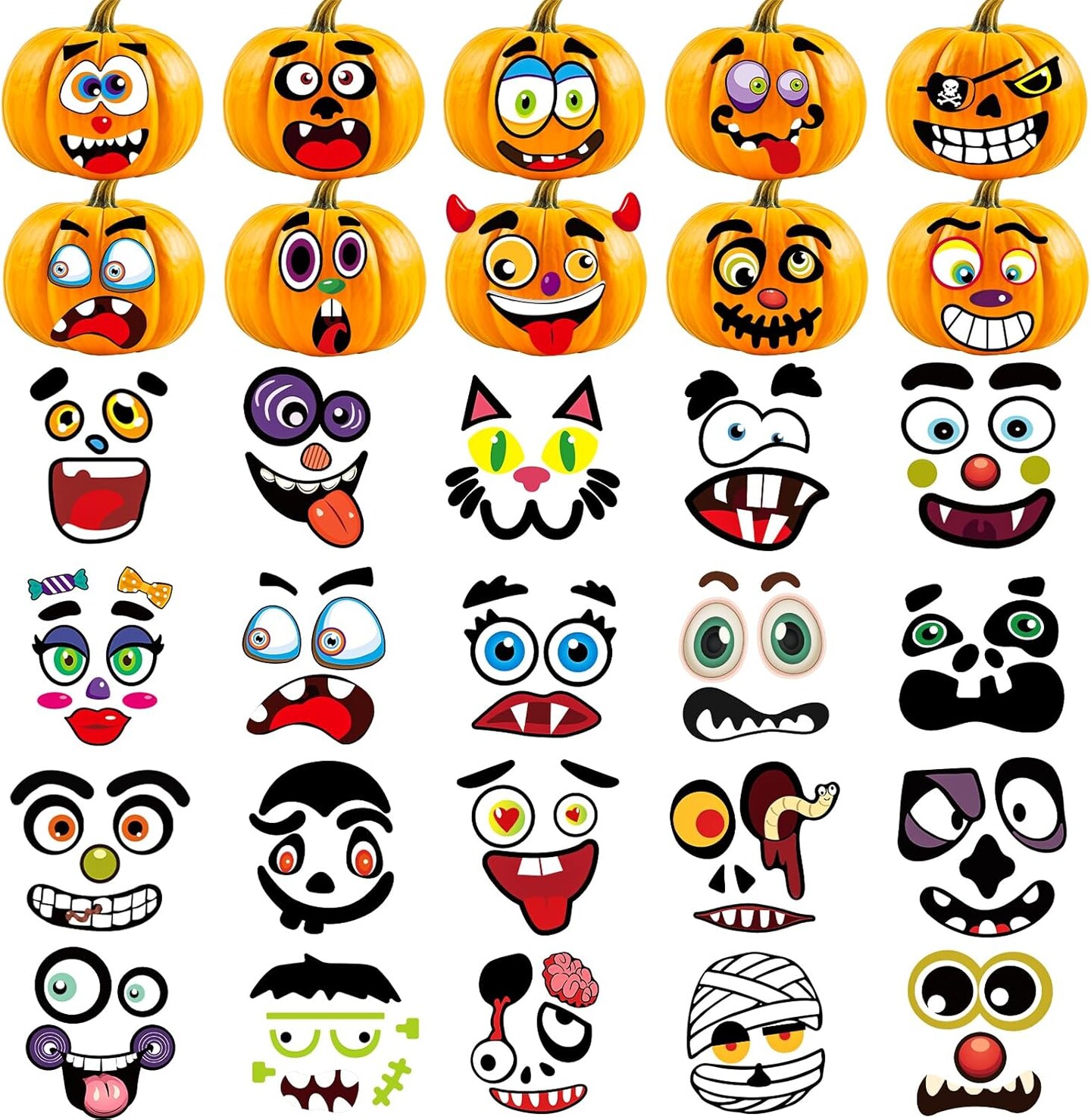 62 Faces Halloween Pumpkin Decorating Stickers