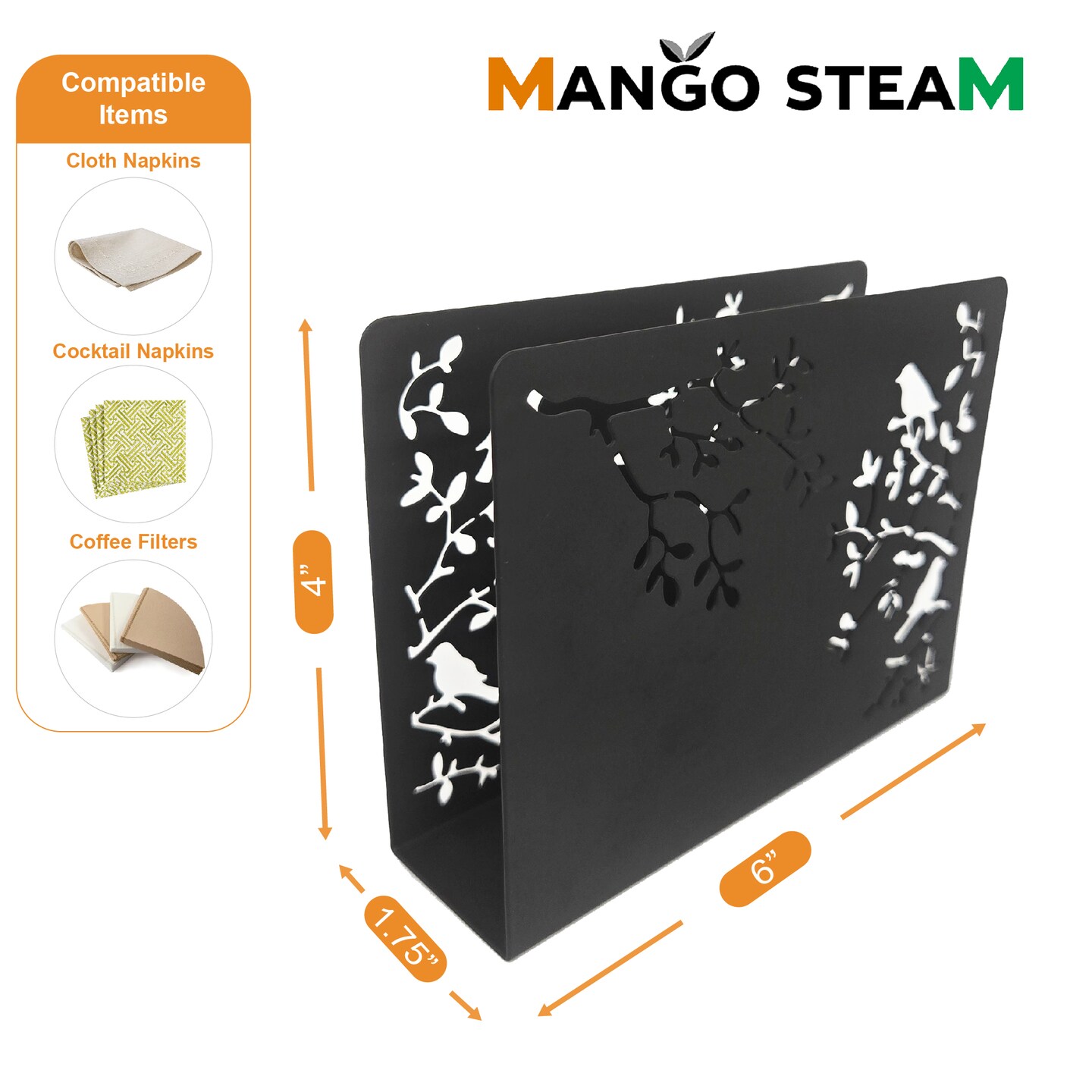 Mango Steam Songbird Tabletop Napkin & Letter Holder for Home, Kitchen, Restaurants