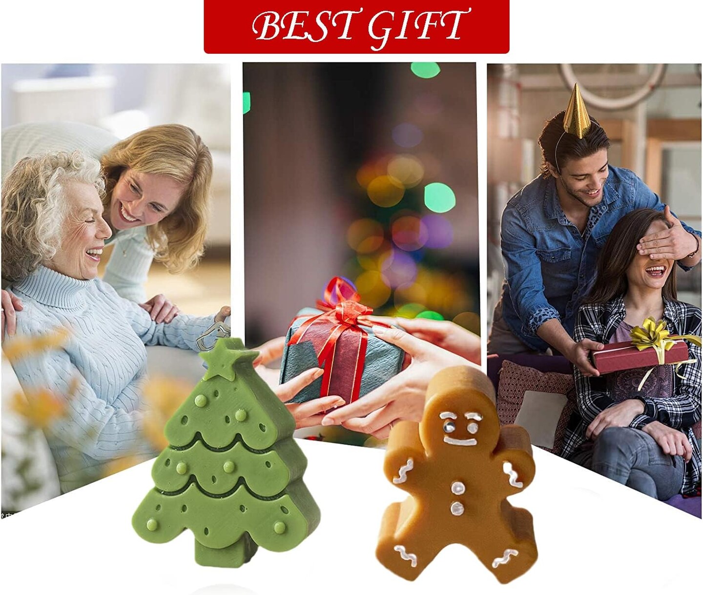 2-Pack Silicone Molds 3D Candle Molds, Christmas Tree + Gingerbread Man