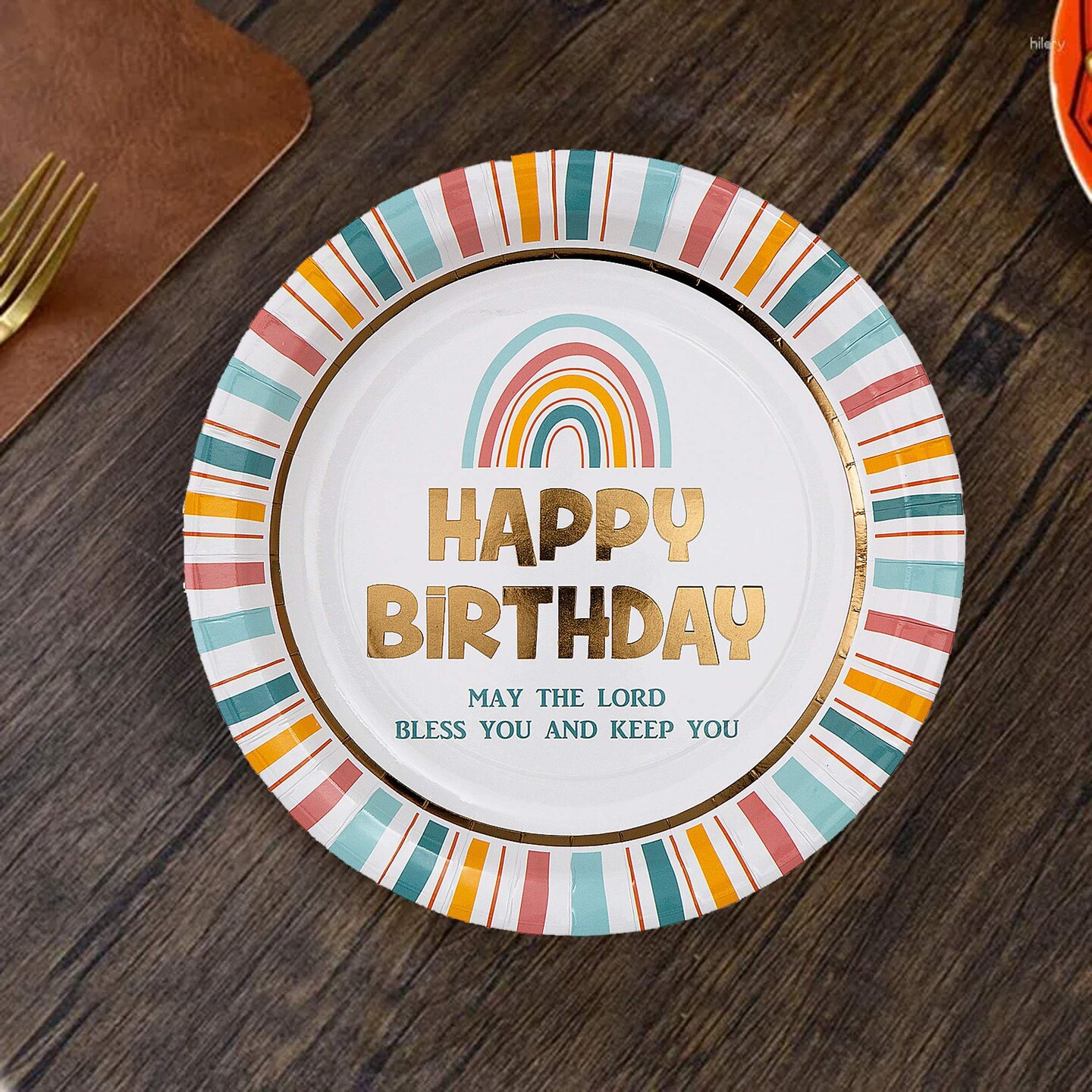 8 Count Religious Happy Birthday Rainbow Paper Dinner Plates 9.5&#x22; Faith-Inspired Disposable Plates