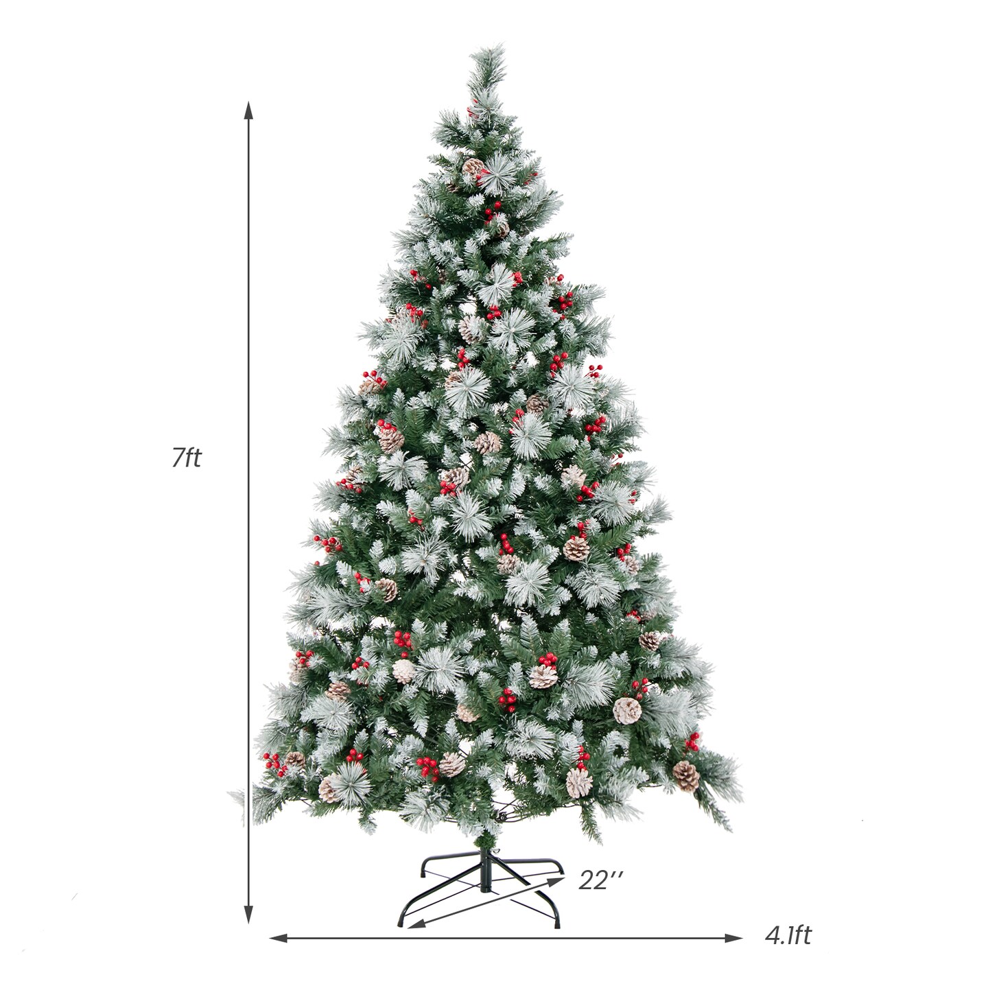 Green 7ft Artificial Christmas Tree with LED Lights, Pine Cones and Red Berries