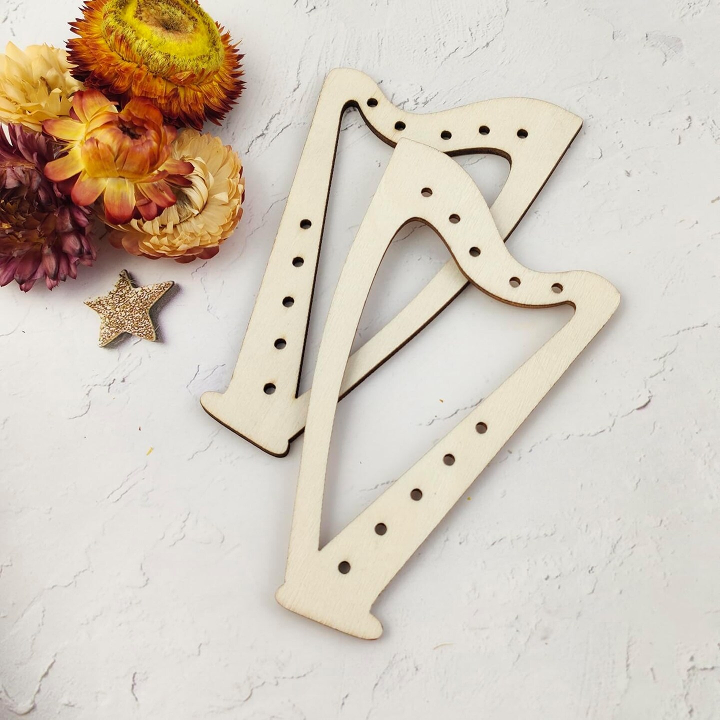 30 Pack 4 Inch Wood Harp Cutouts Unfinished Wooden Harp Hanging Ornaments