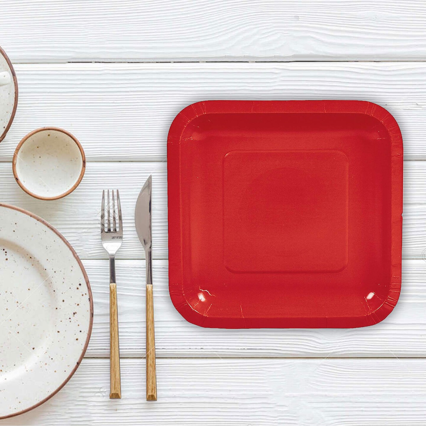 24 Count Red Square Paper Dessert Plates for Party Birthday Wedding Events Easy Cleanup 7 Inch